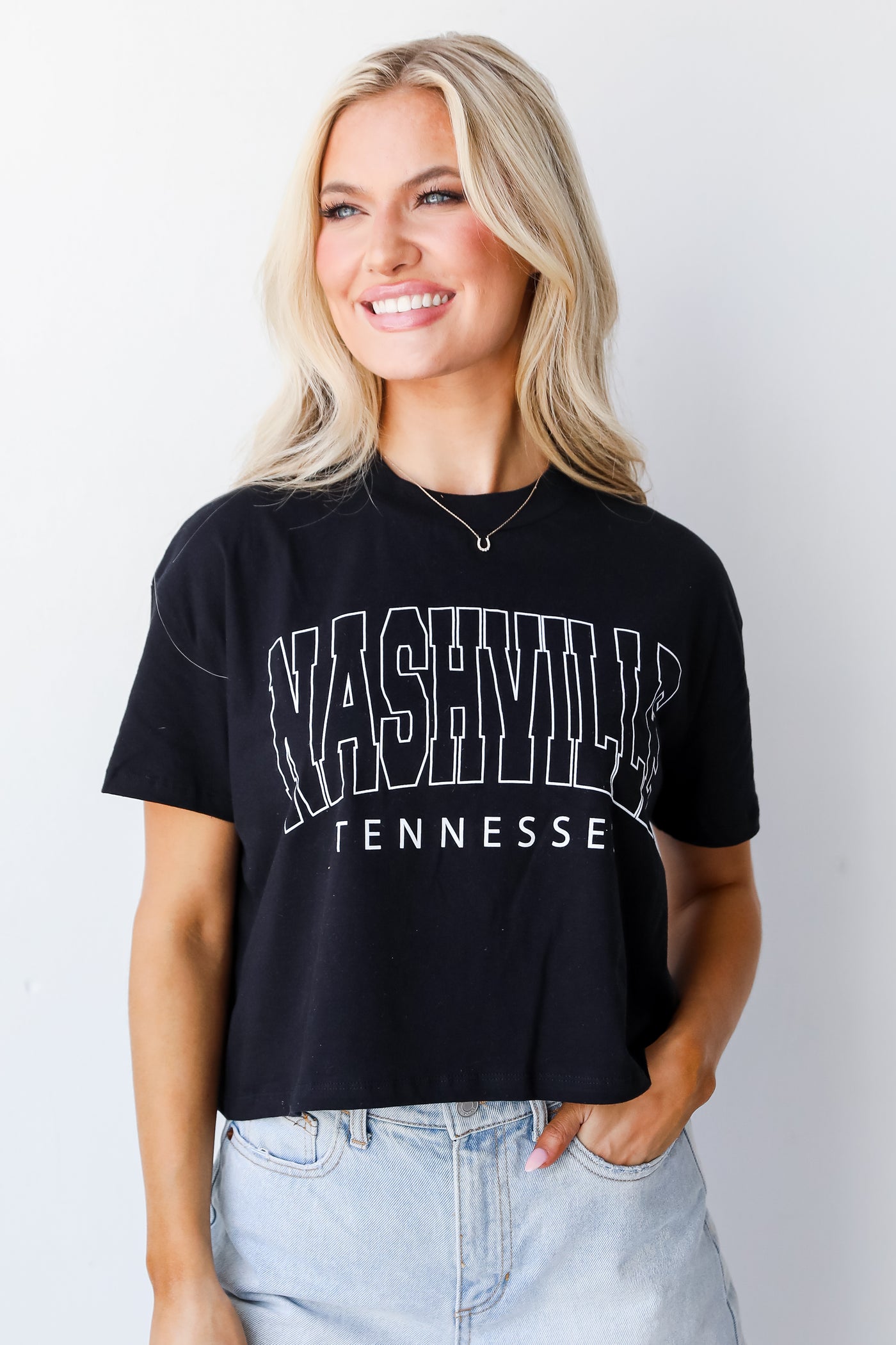 Black Nashville Tennessee Cropped Tee on model