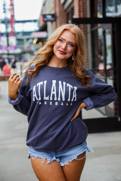 womens Navy Atlanta Baseball Sweatshirt