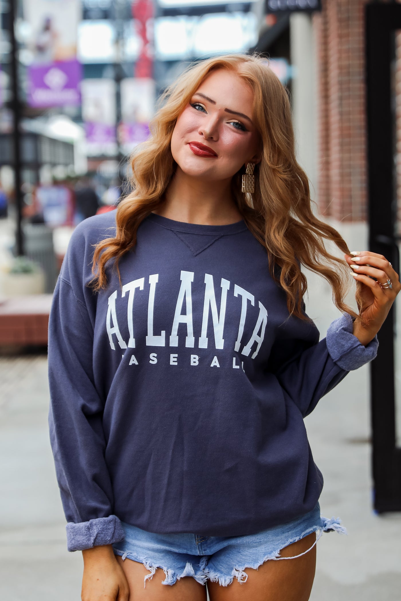 Navy Atlanta Baseball Sweatshirt