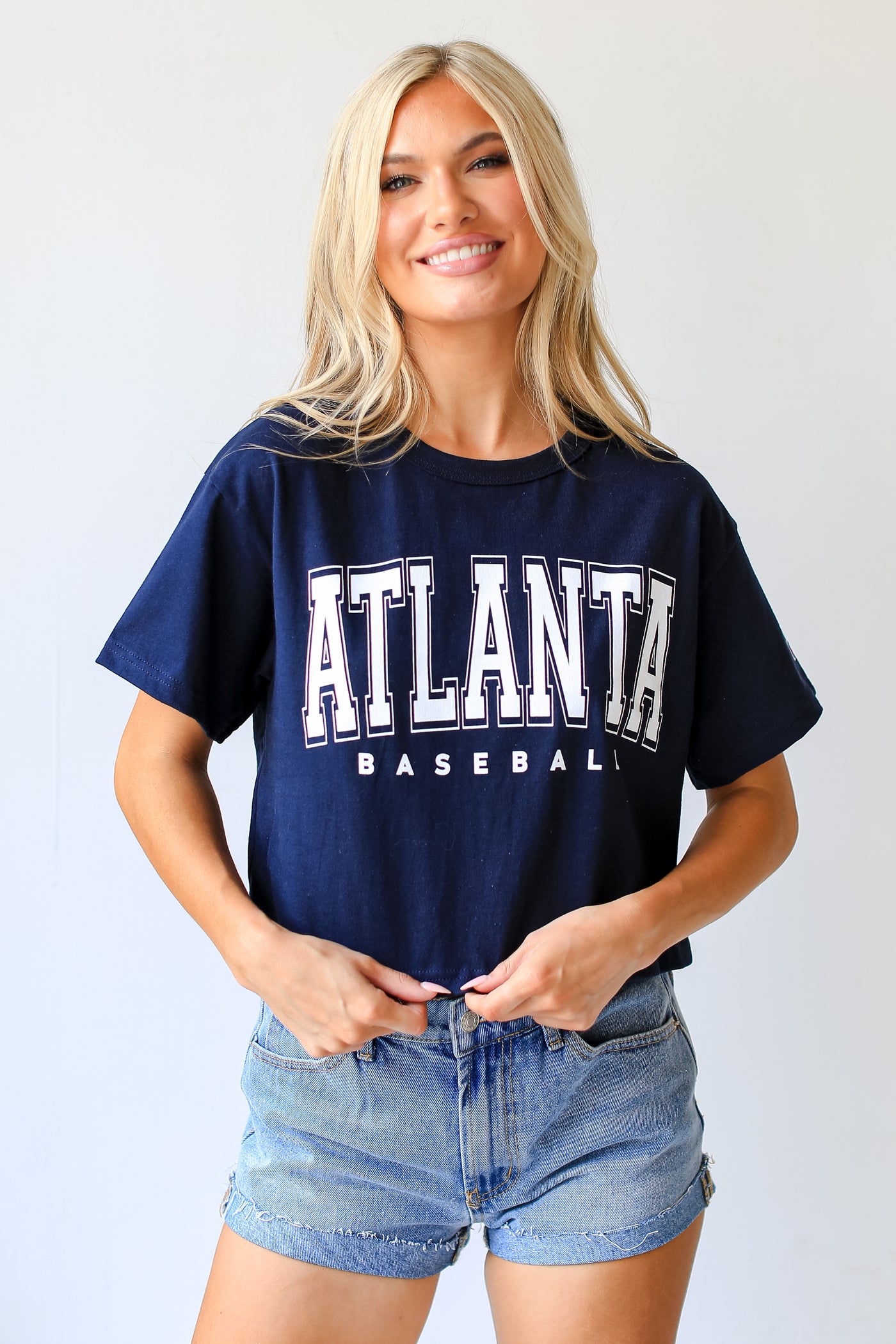 Navy Atlanta Baseball Cropped Tee