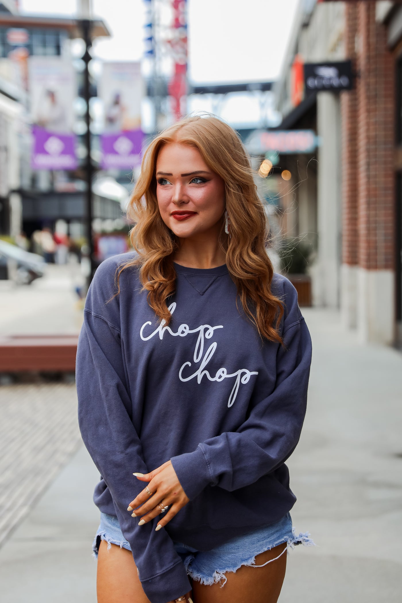 Navy Chop Chop Script Sweatshirt for women