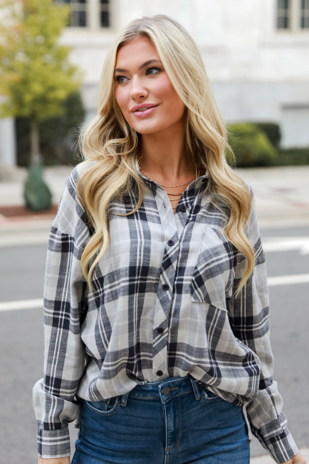 navy blue Plaid Flannel