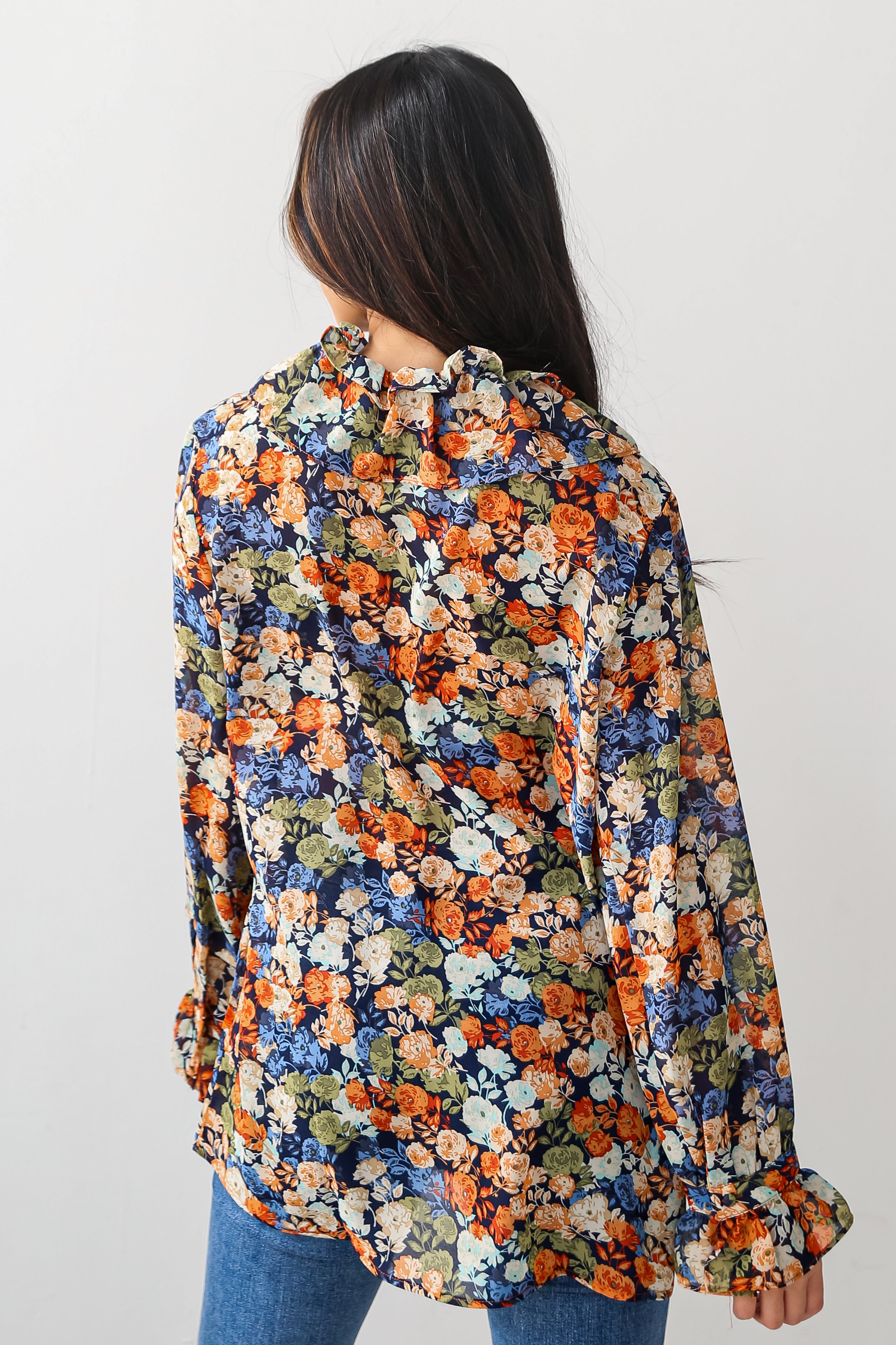 cute Navy Floral Blouse