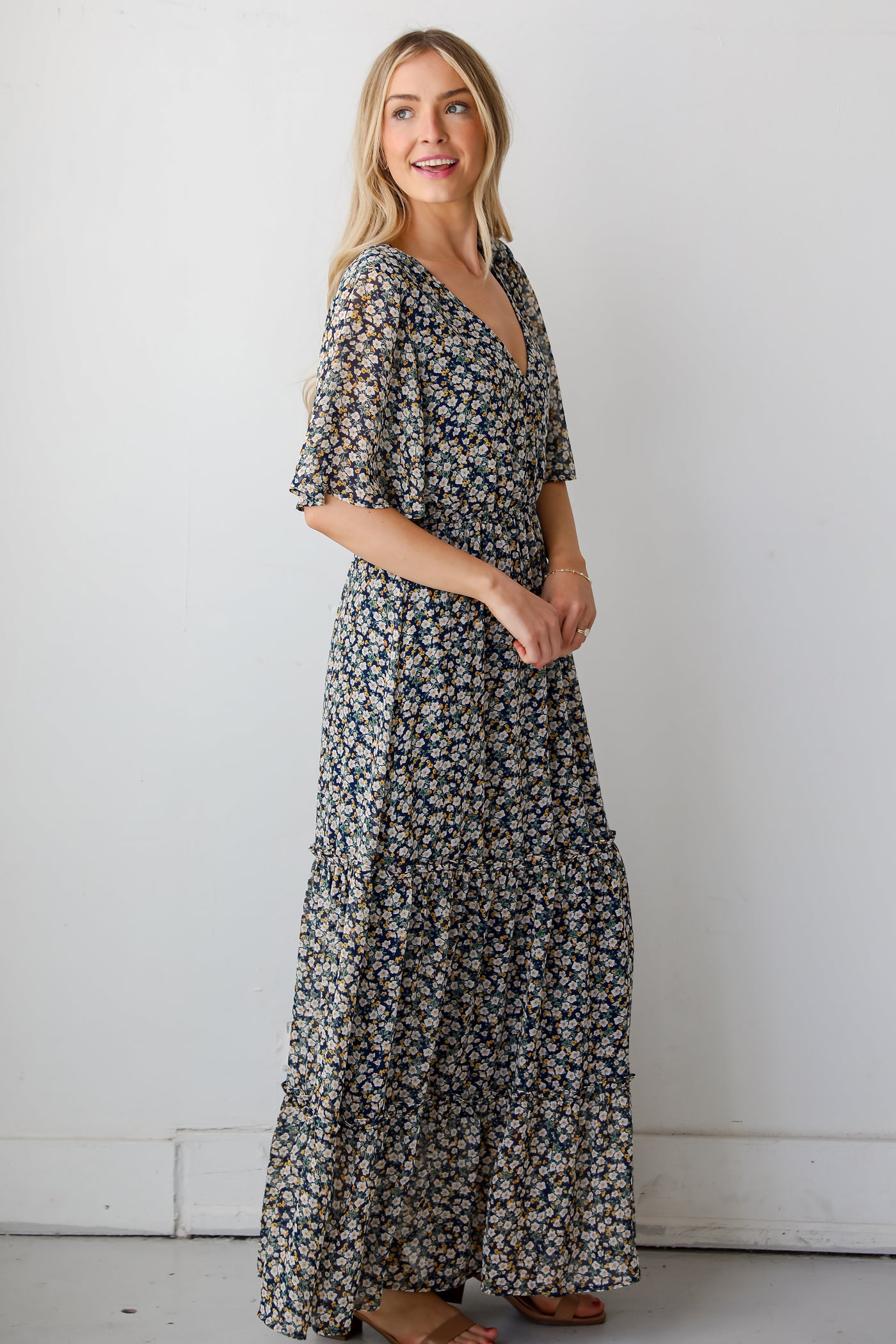 Navy Floral Maxi Dress for women