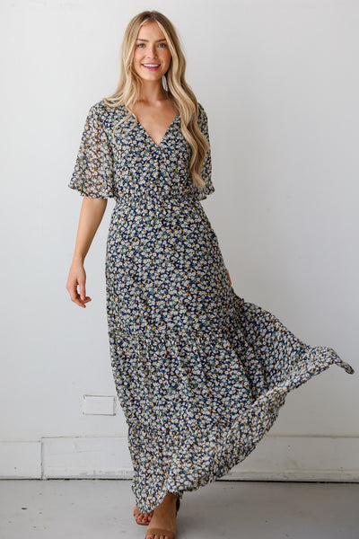 Navy Floral Maxi Dress for women