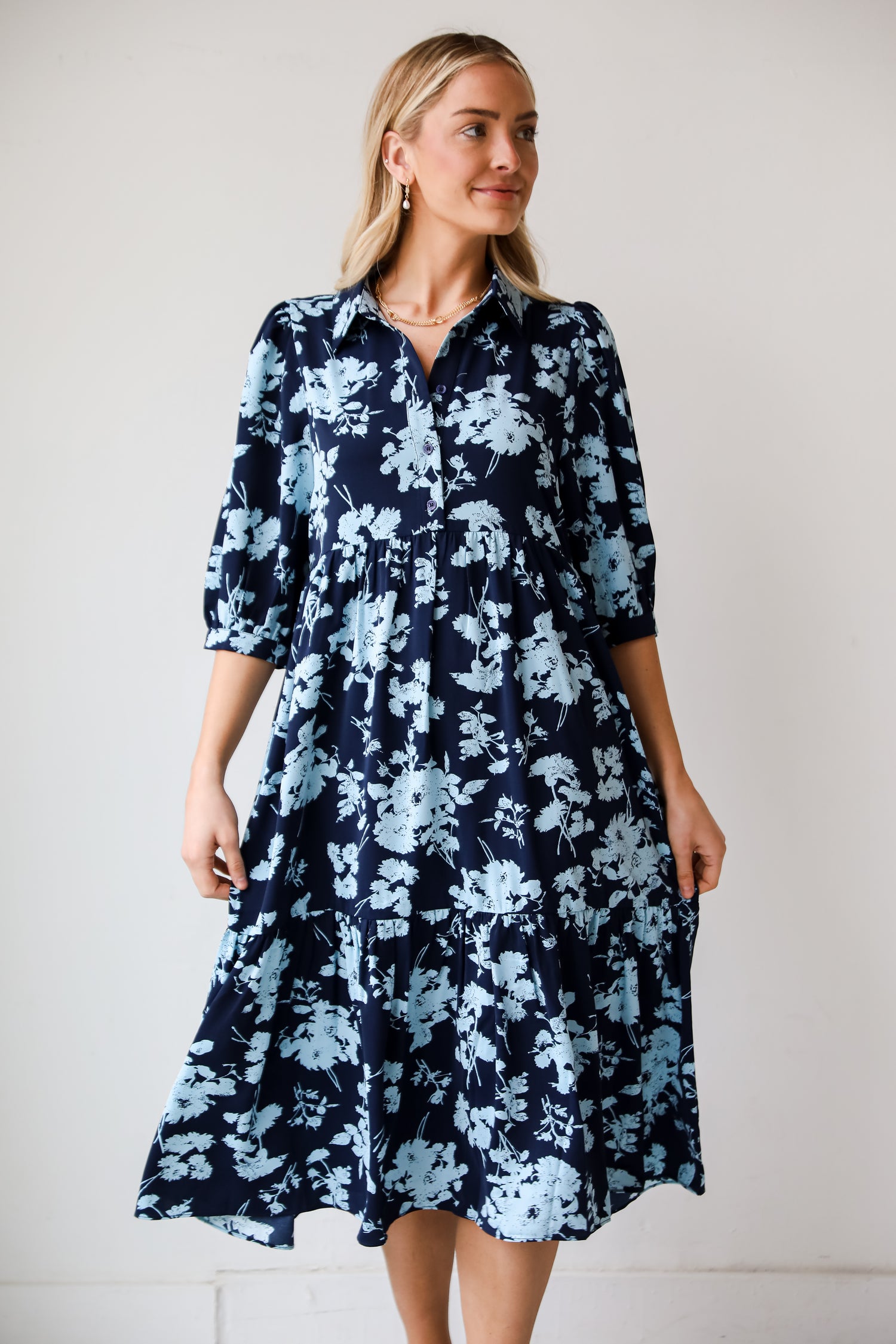 Navy Floral Midi Dress. Navy Blue Dress For Women My Love Story Navy Floral Midi Dress