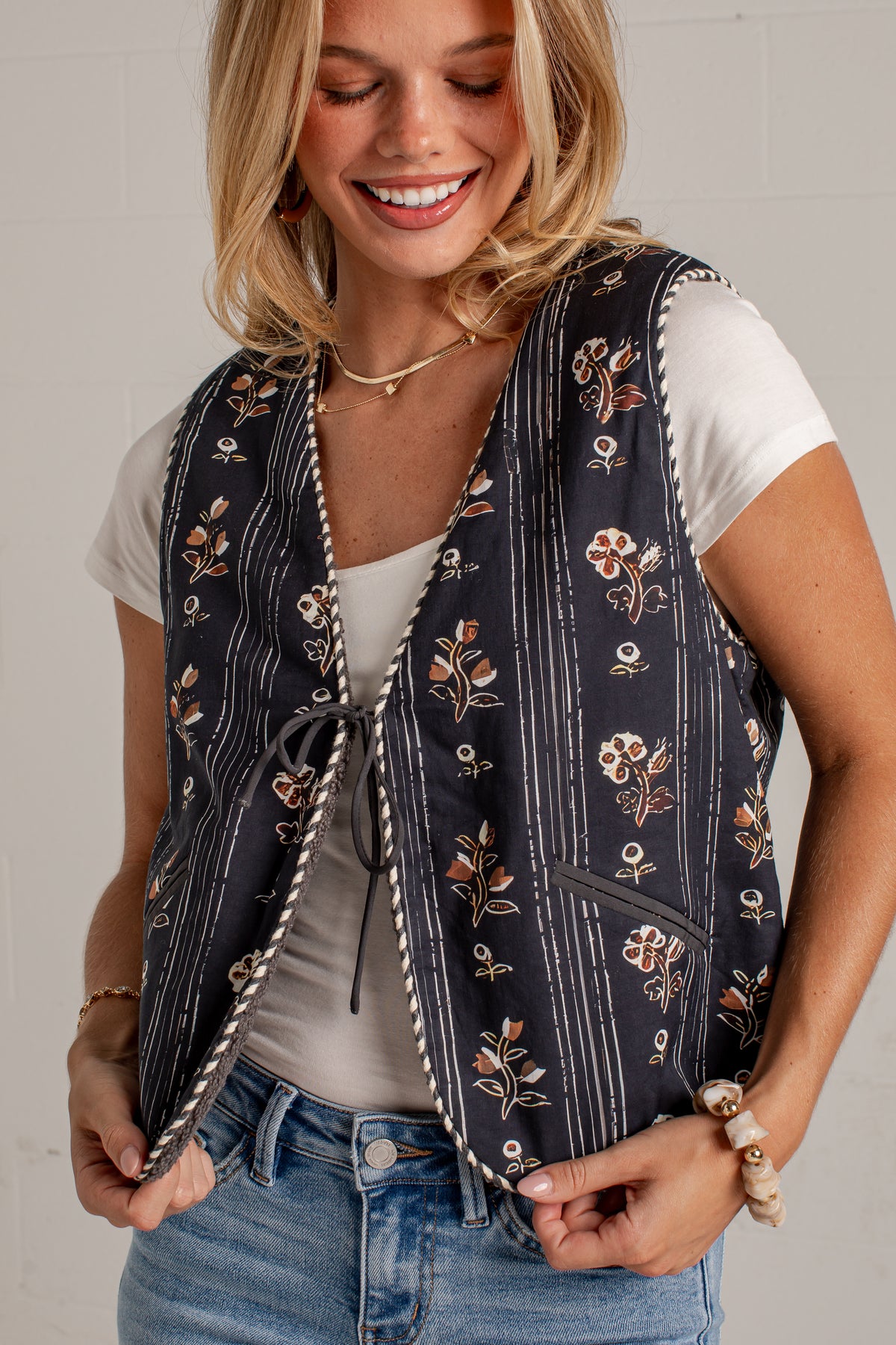 Western Wind Navy Floral Vest