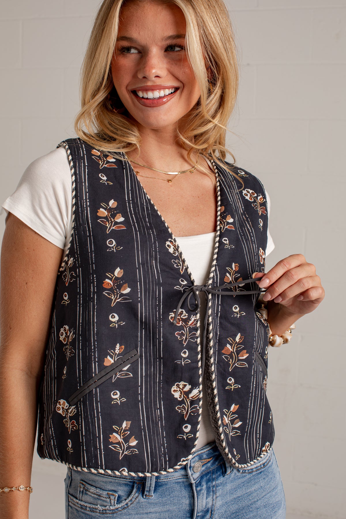 Western Wind Navy Floral Vest
