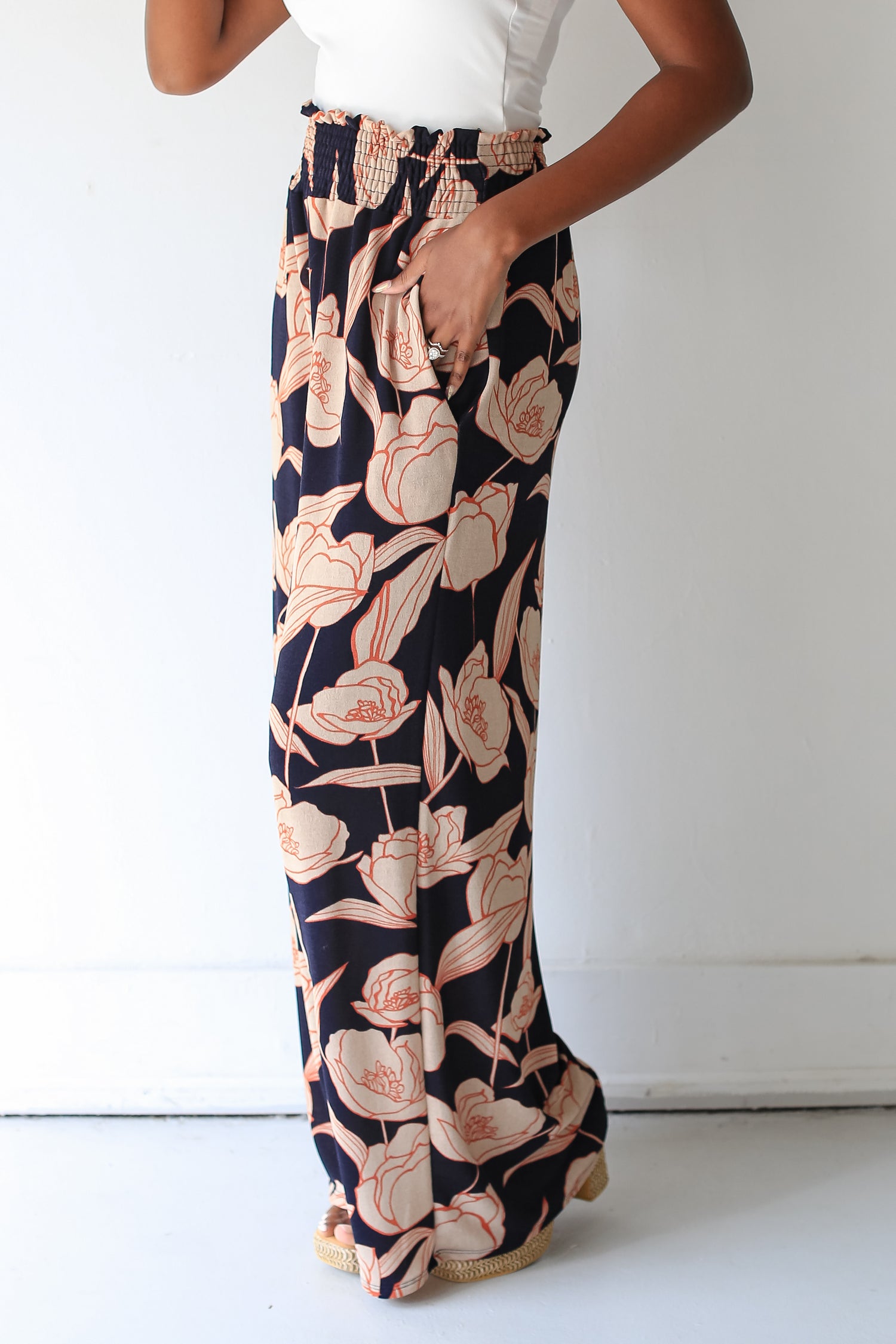 Floral Wide Leg Pants close up