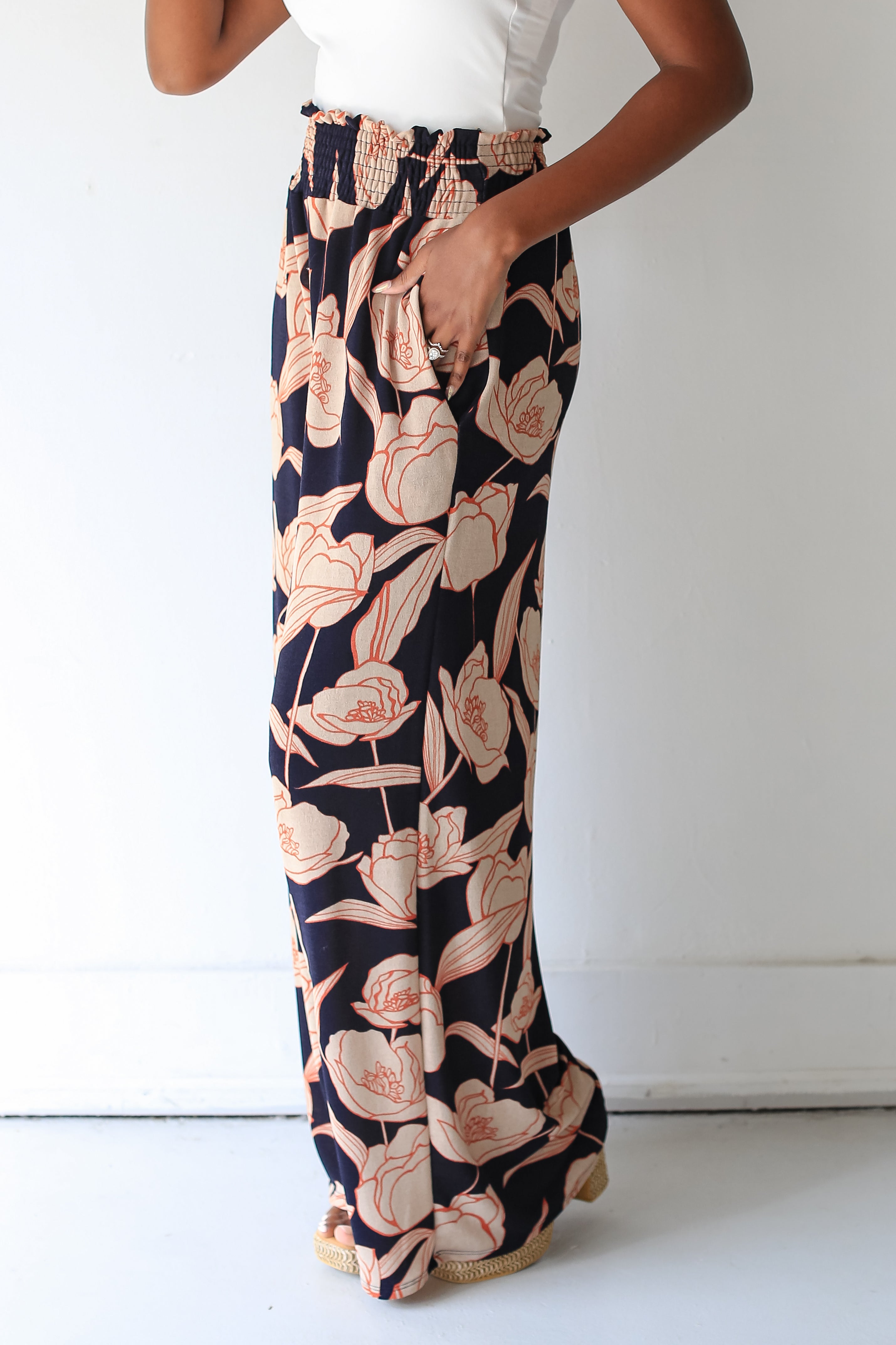 Floral Wide Leg Pants close up