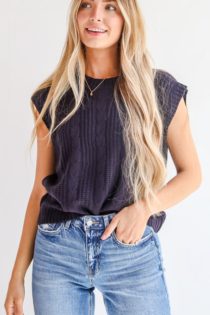 Designated Cutie Navy Cable Knit Sweater Vest