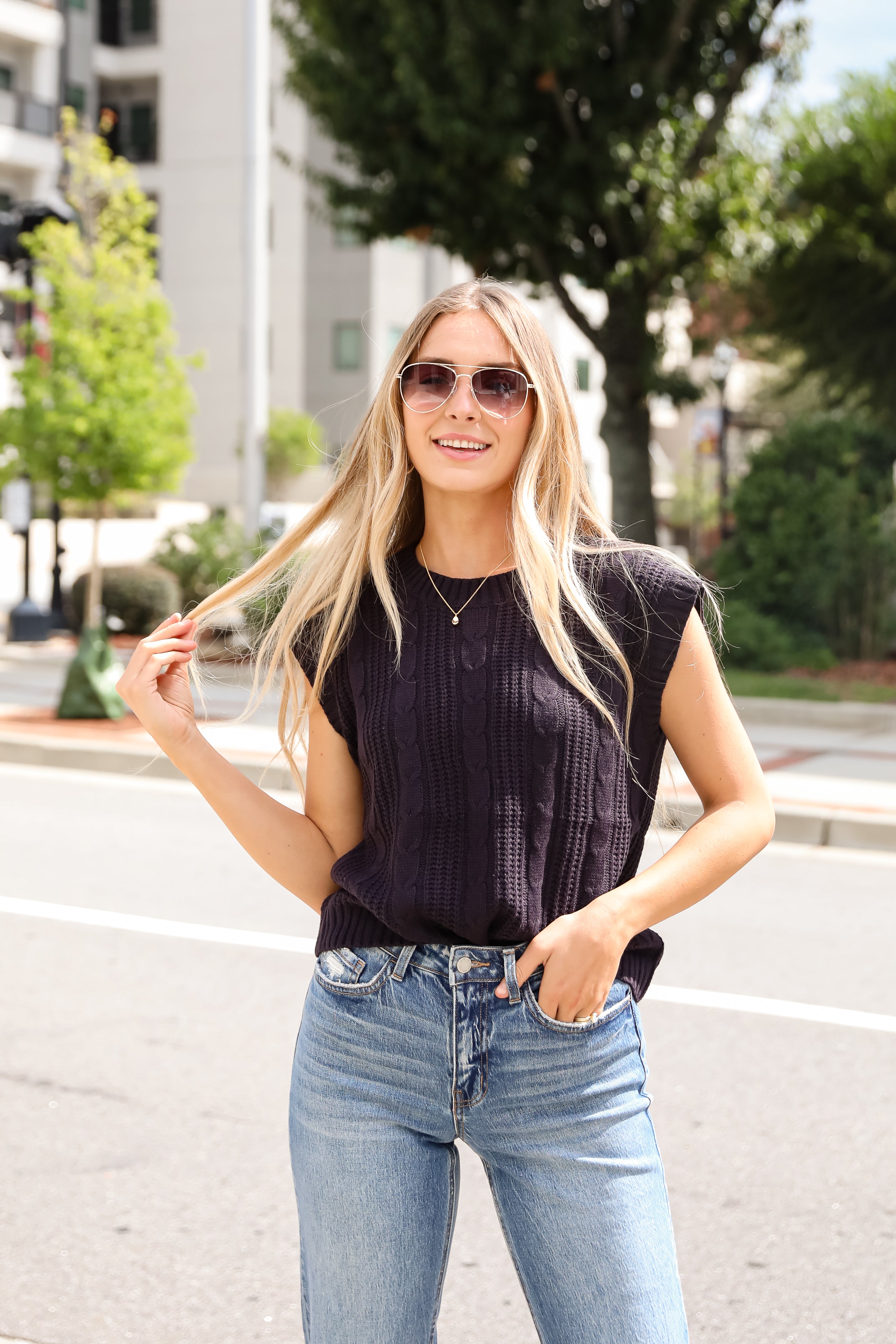 Designated Cutie Navy Cable Knit Sweater Vest