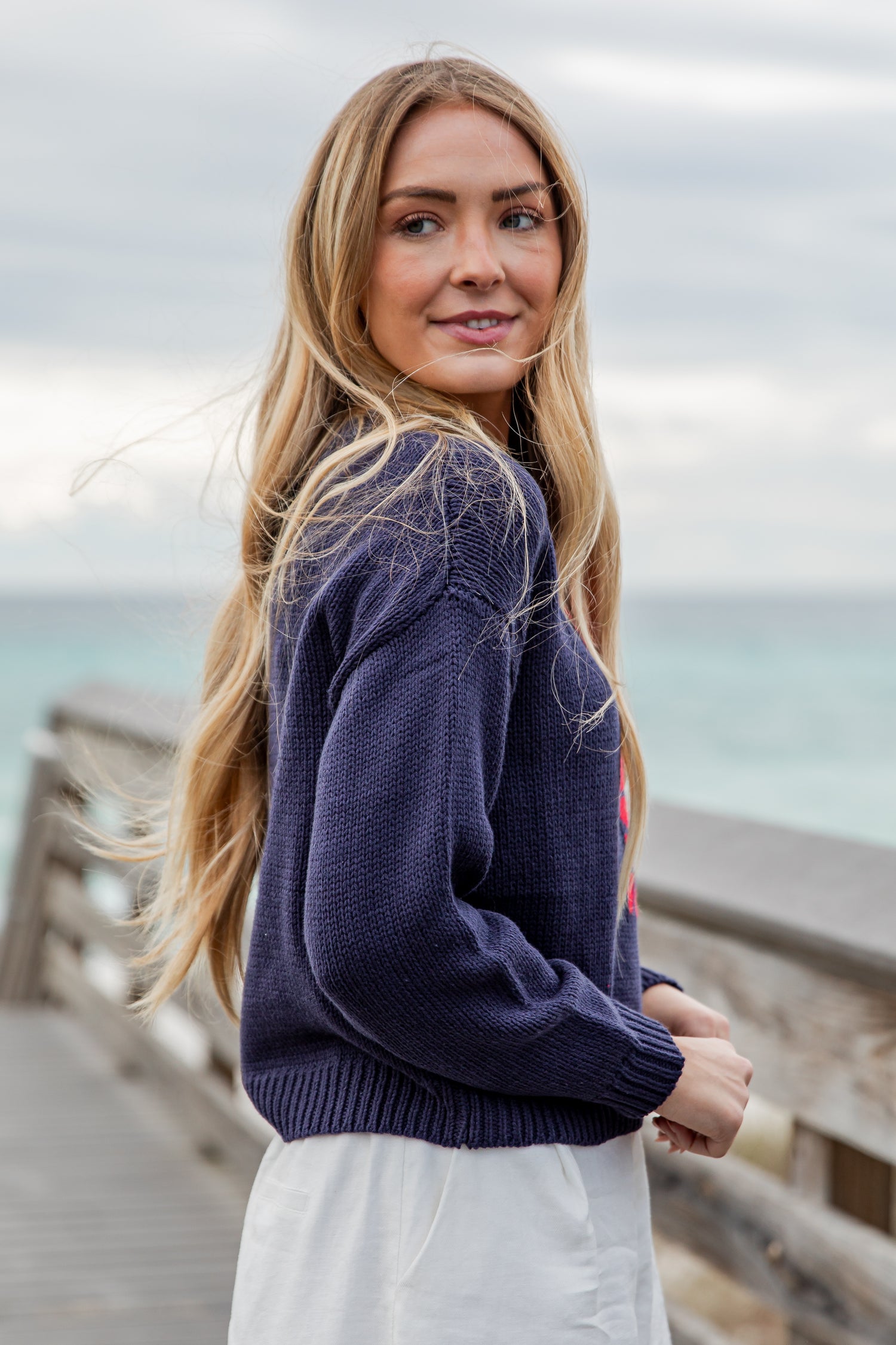 navy dress sweater Harbor Lobster Navy Knit Sweater | Trendy Women's Tops