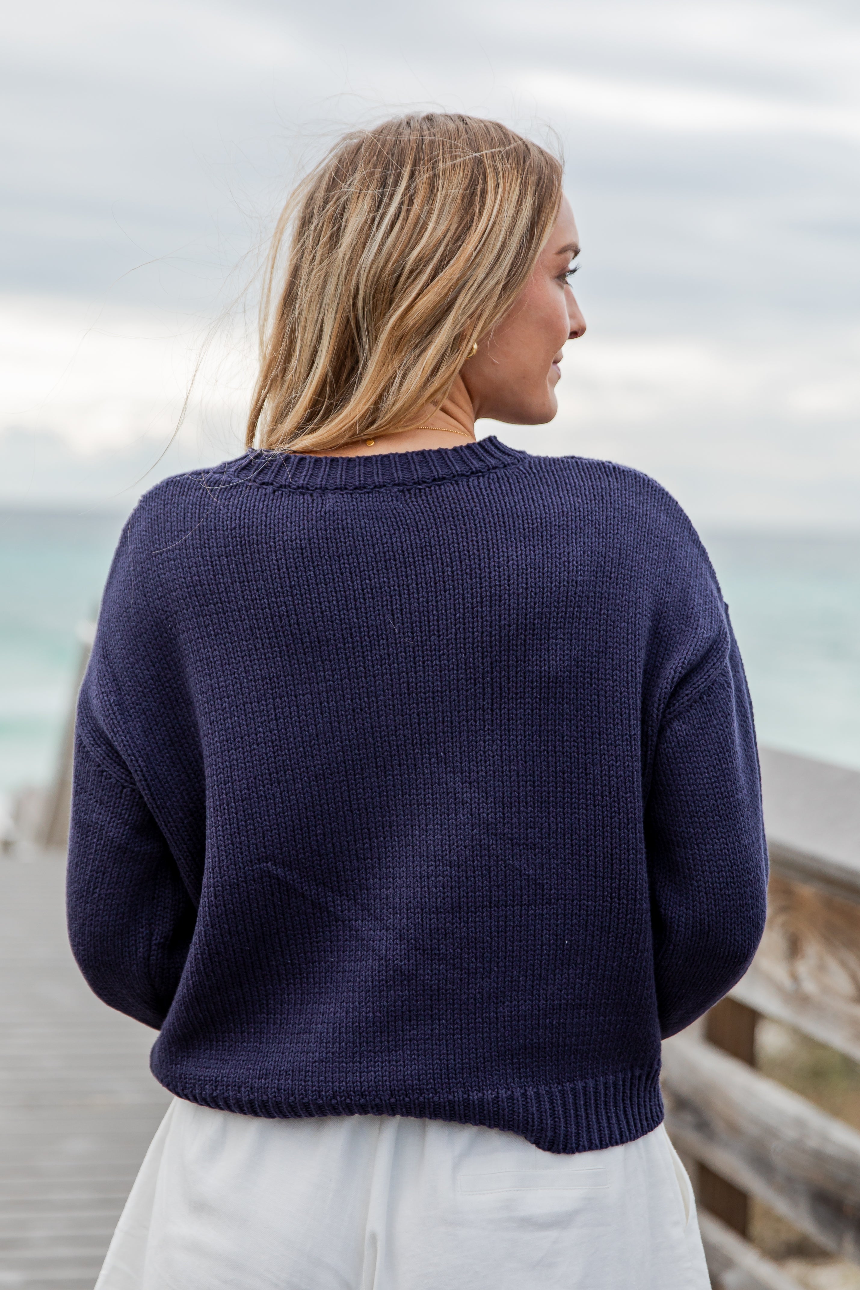 Harbor Lobster Navy Knit Sweater | Trendy Women's Tops