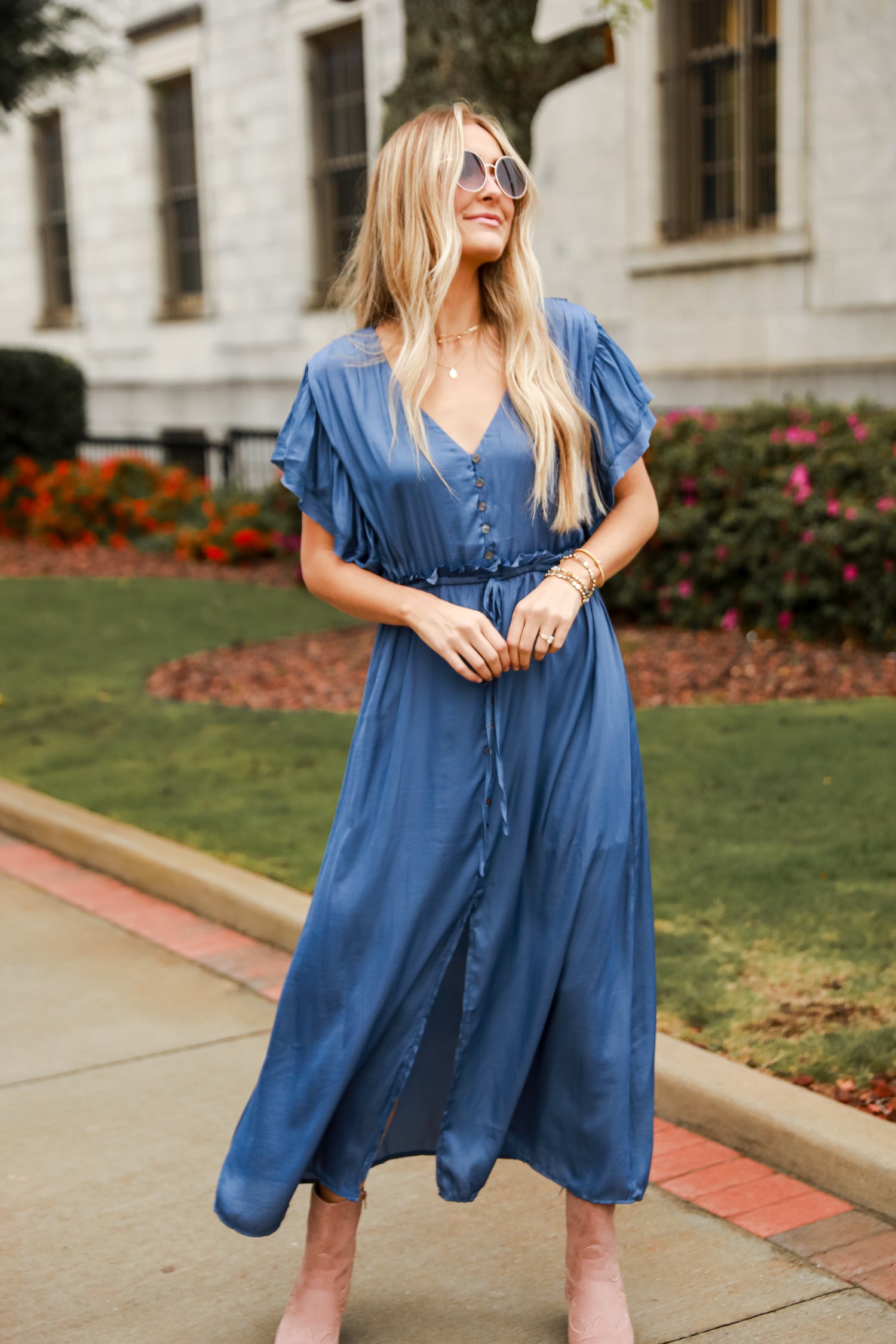 Navy Satin Maxi Dress