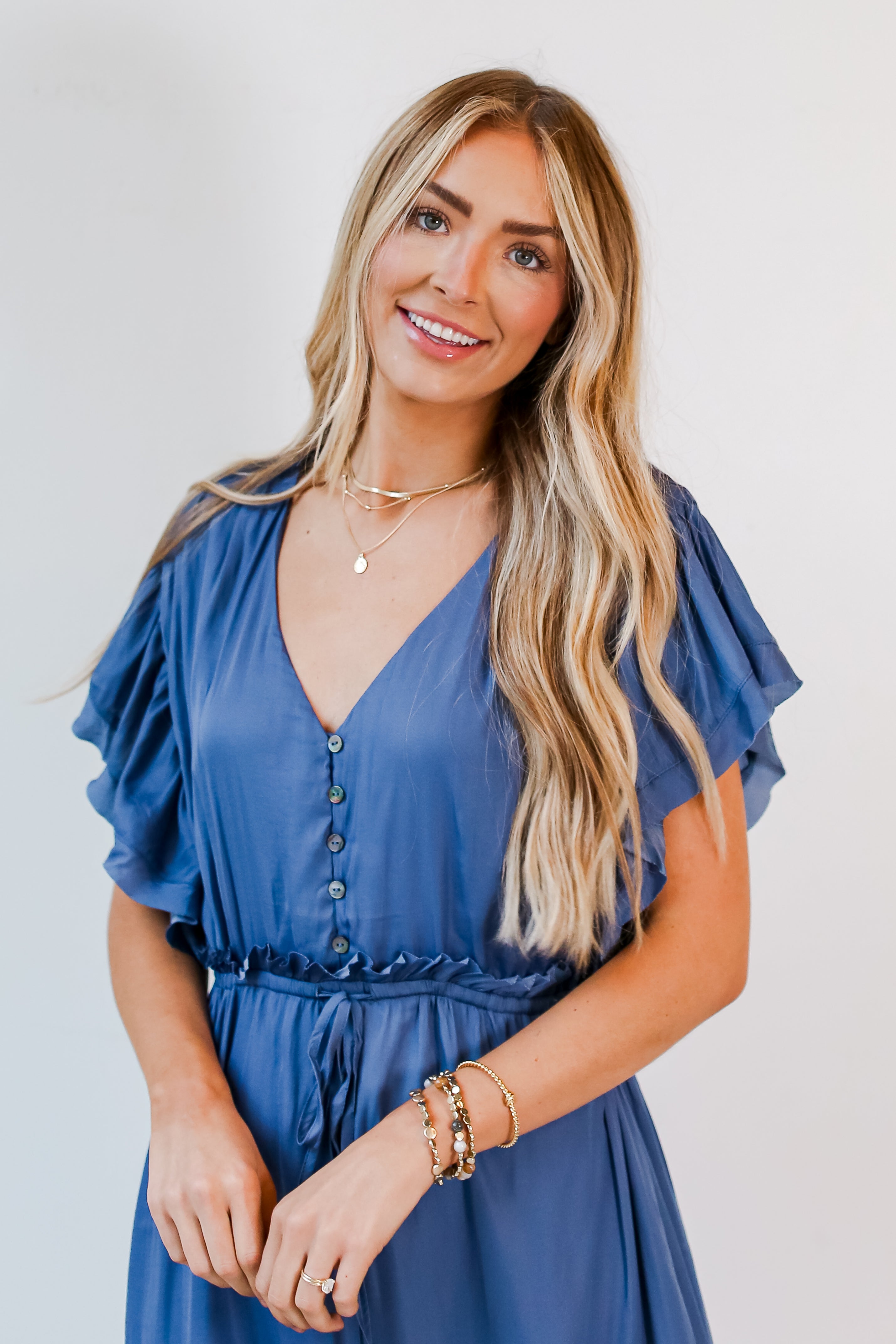 Navy Satin Maxi Dress