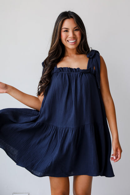 Precious Perspective Navy Linen Mini Dress