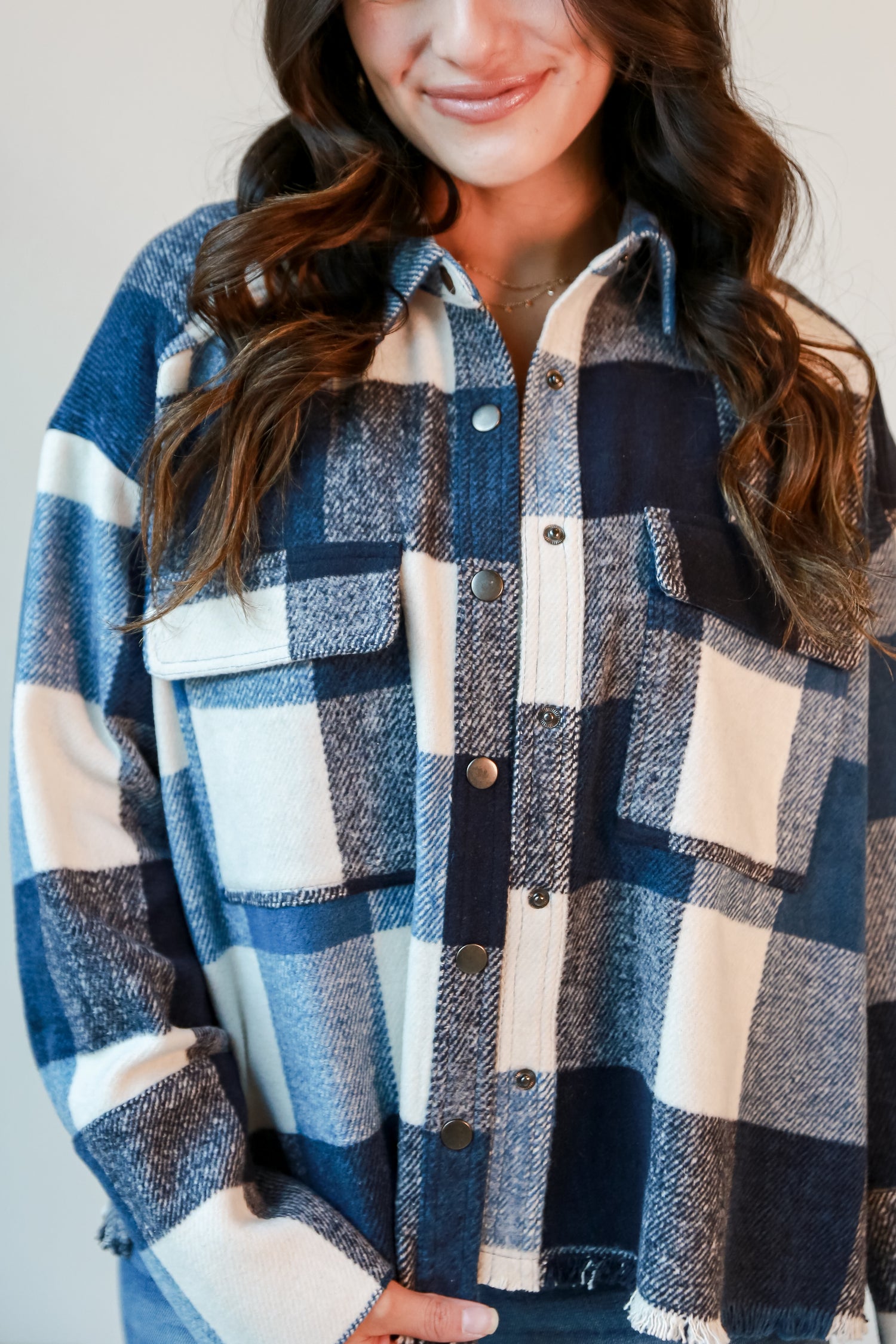 cute Navy Plaid Shacket