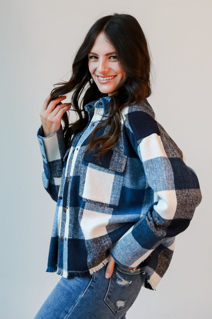 oversized Navy Plaid Shacket