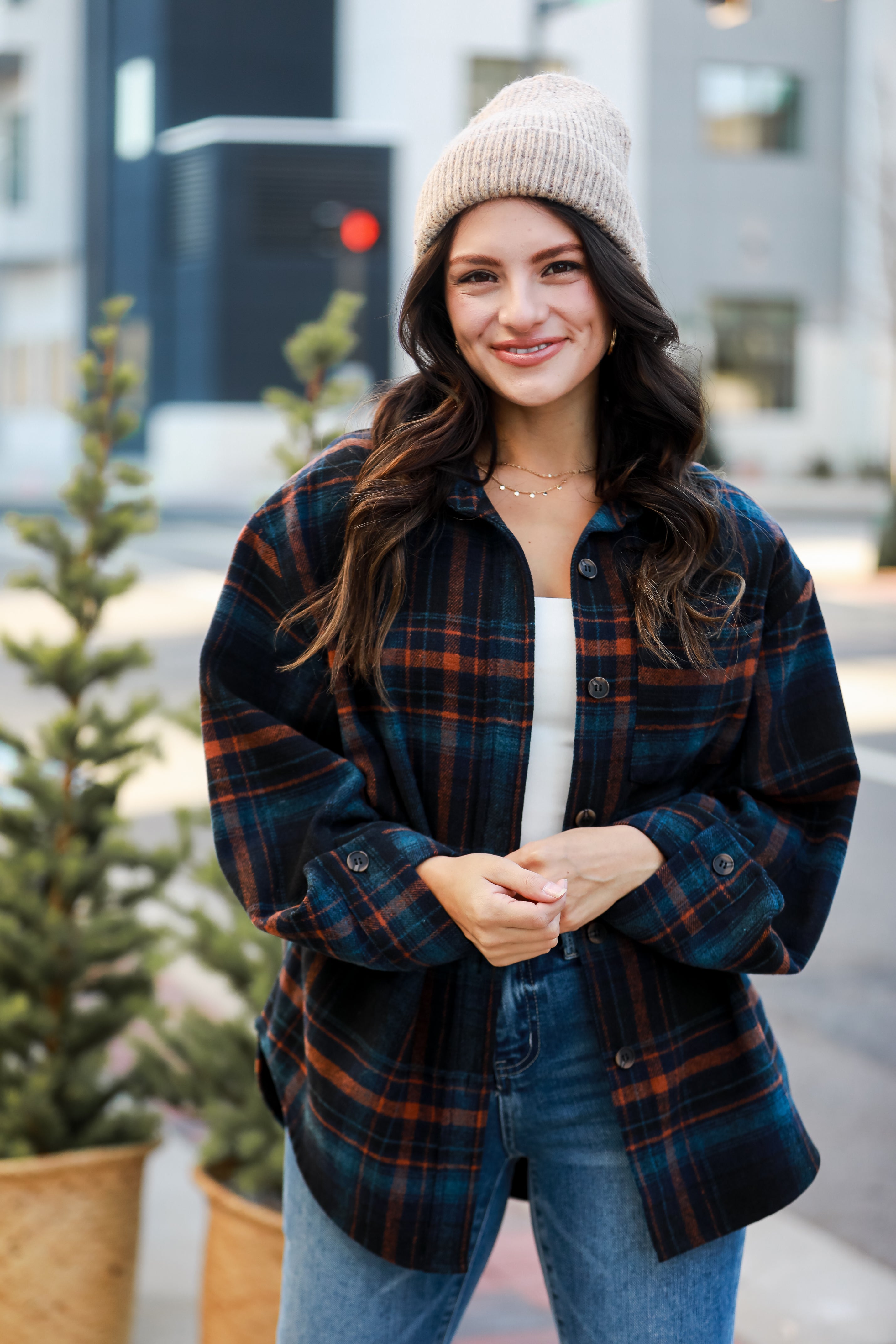 Navy Plaid Shacket