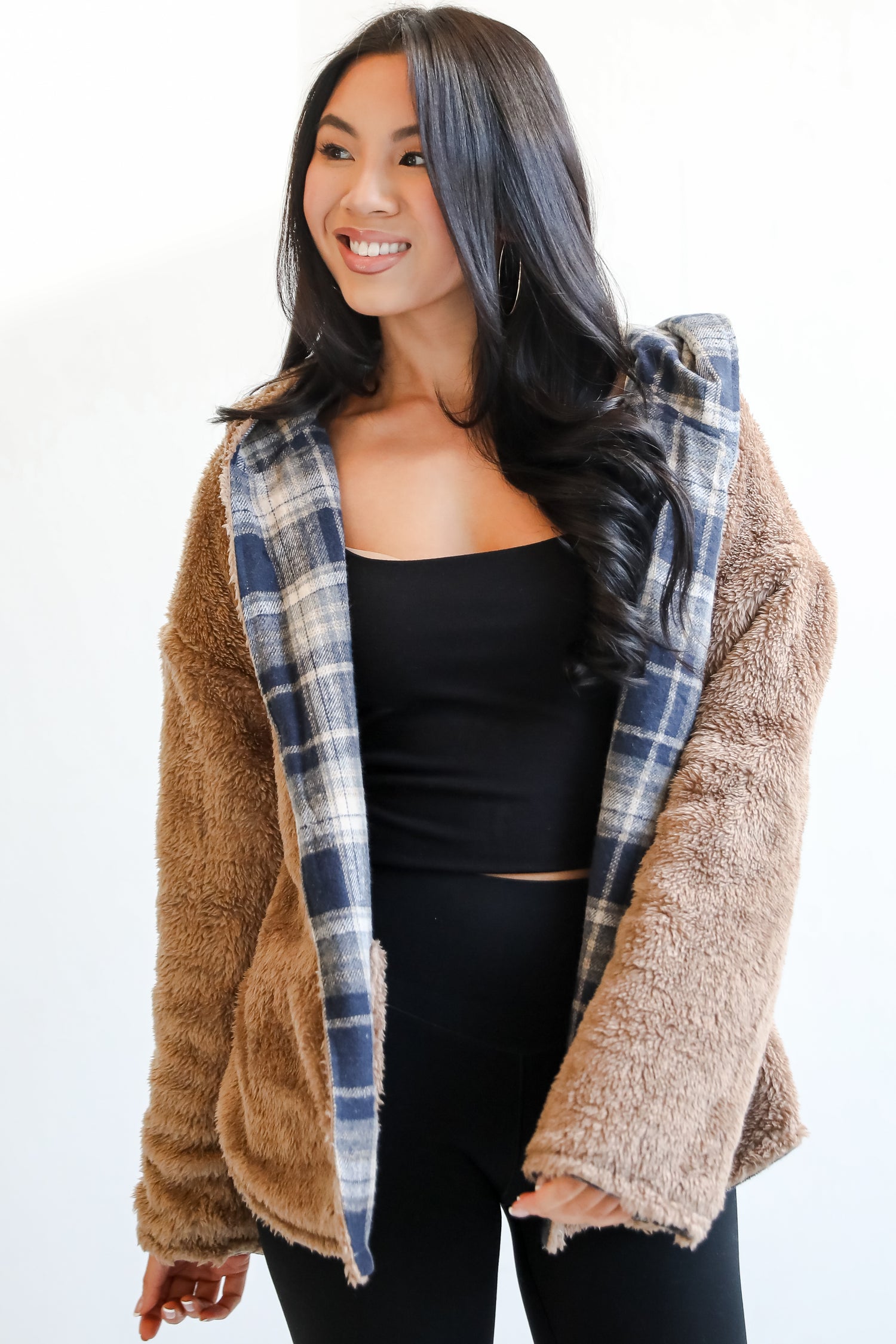 Perfected Comfort Reversible Sherpa Plaid Jacket