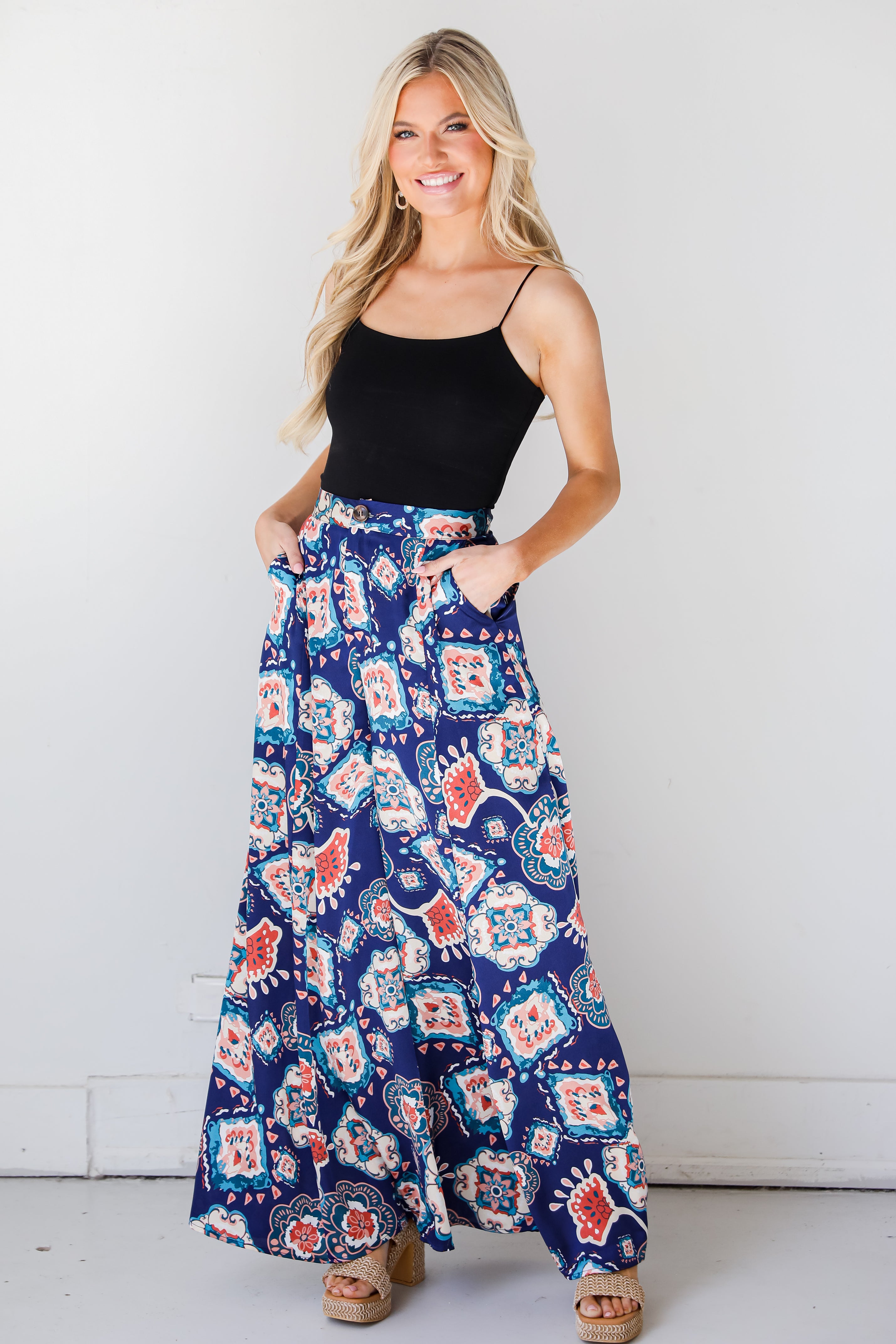 boho Satin Pants front view