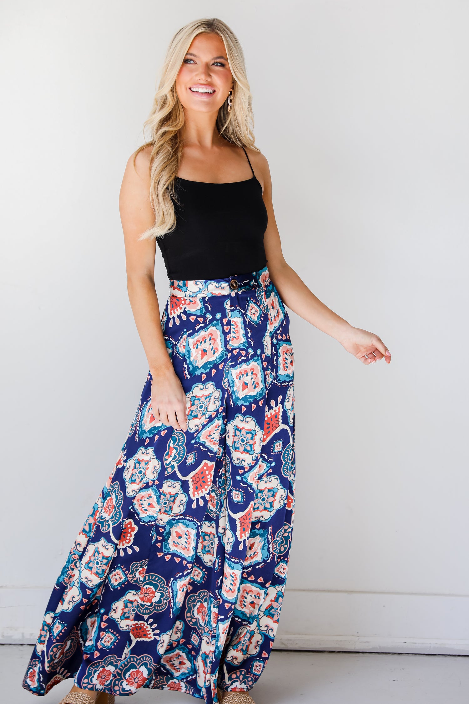 boho Satin Pants on model