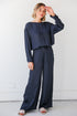 cute Navy Satin Wide Leg Pants