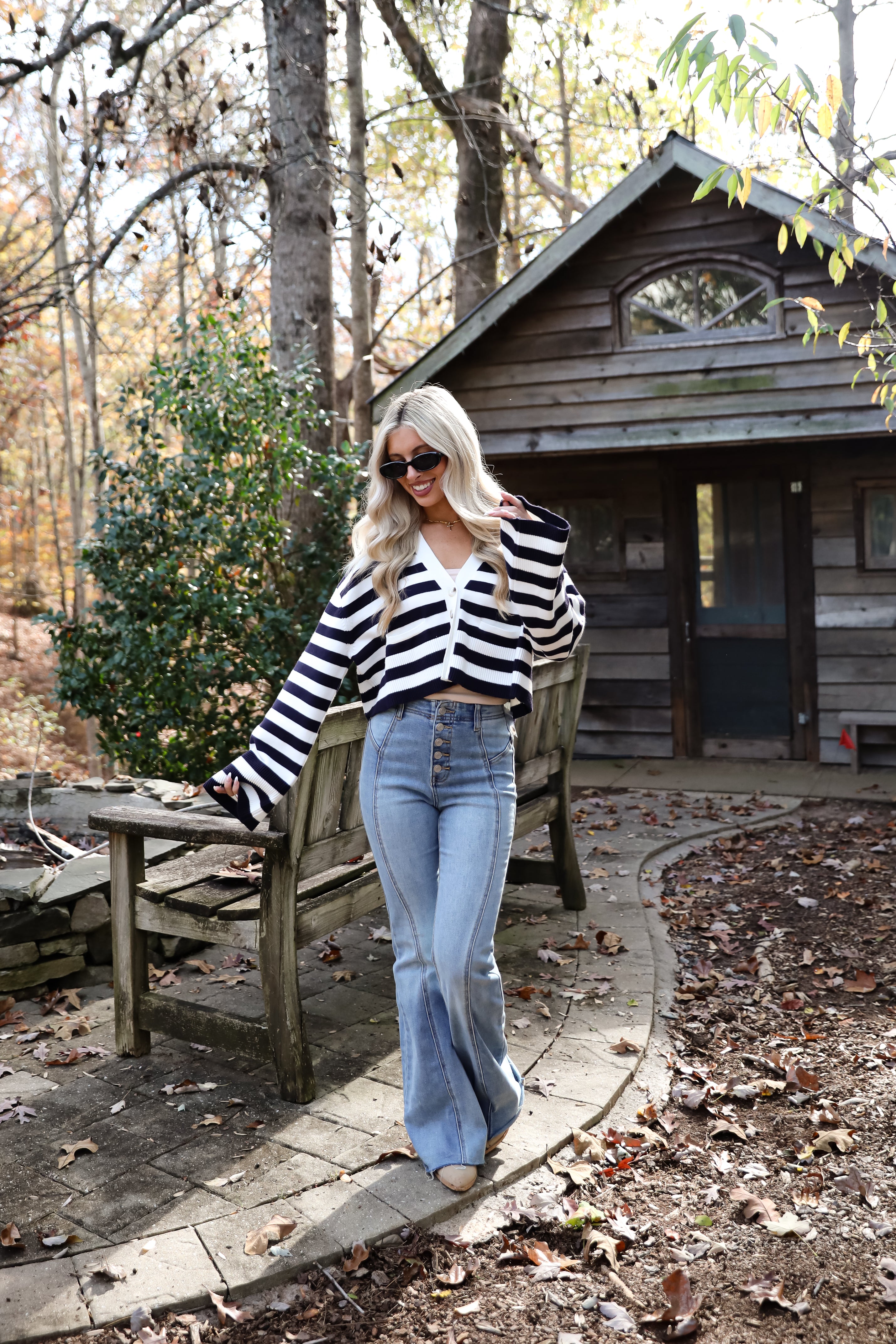 Genuine Charm Navy Striped Cropped Sweater Cardigan