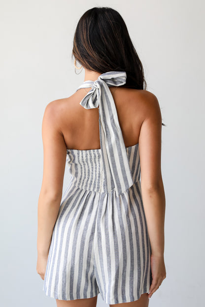 So Serene Navy Striped Halter Romper