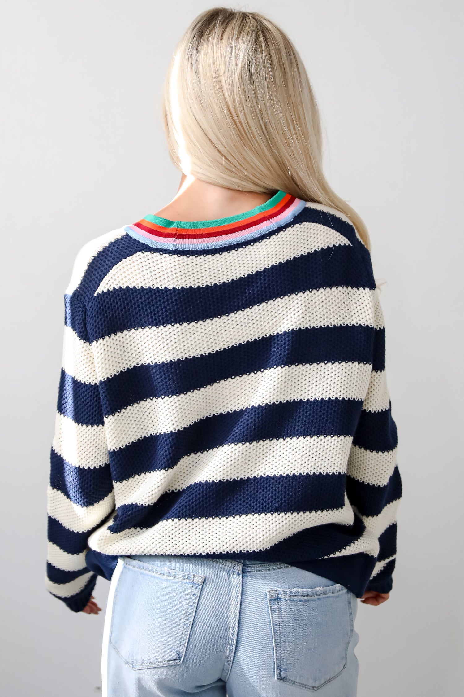 Limitless Radiance Navy Striped Sweater Cardigan