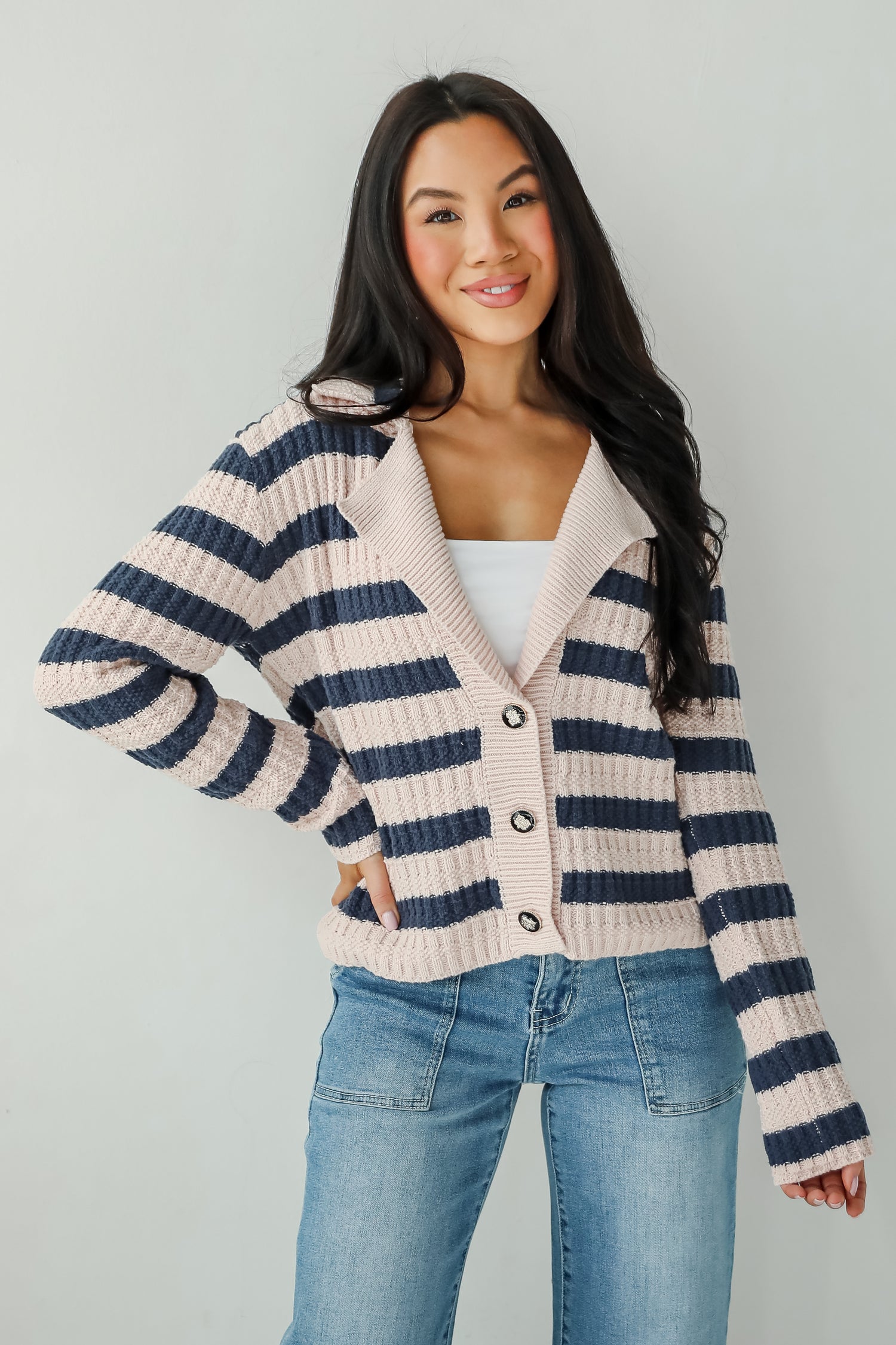 Perfected Cutie Navy Striped Sweater Cardigan