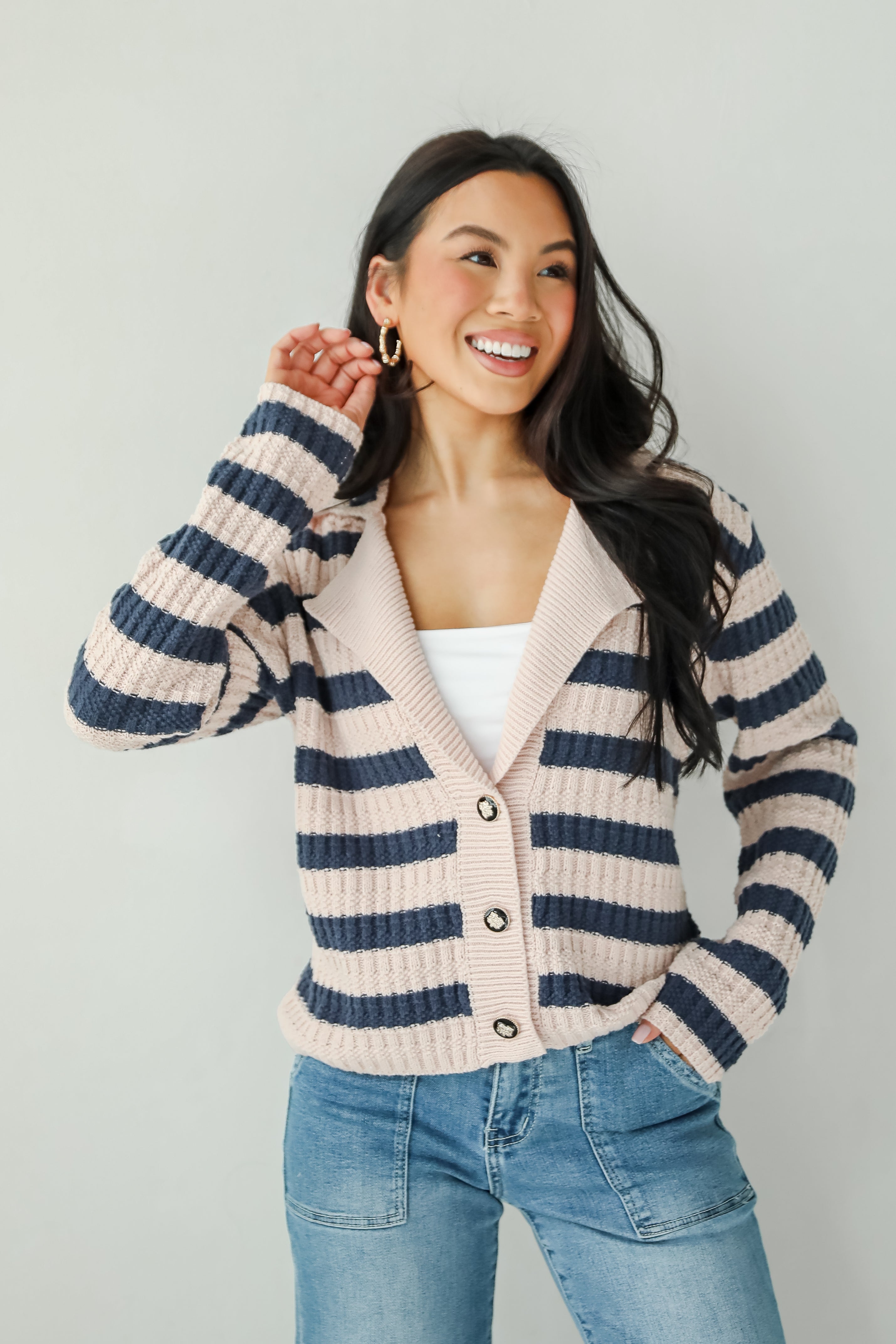 Perfected Cutie Navy Striped Sweater Cardigan