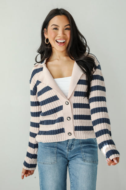 Perfected Cutie Navy Striped Sweater Cardigan