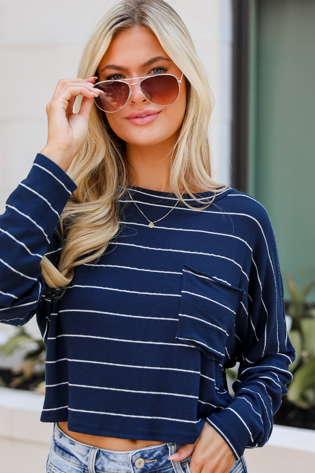 Cute Necessity Navy Striped Knit Top