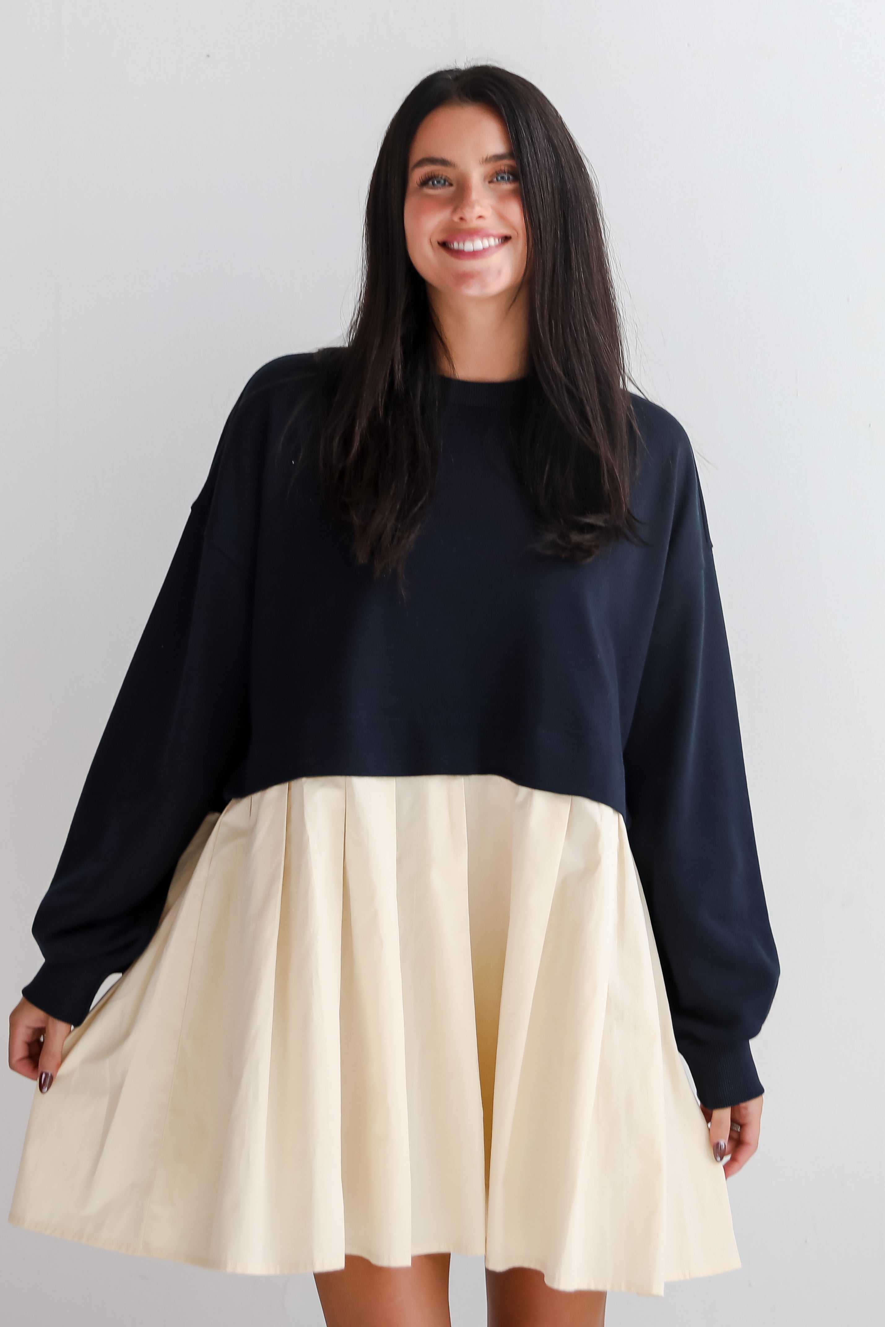 Convincing Charisma Navy Sweatshirt Dress