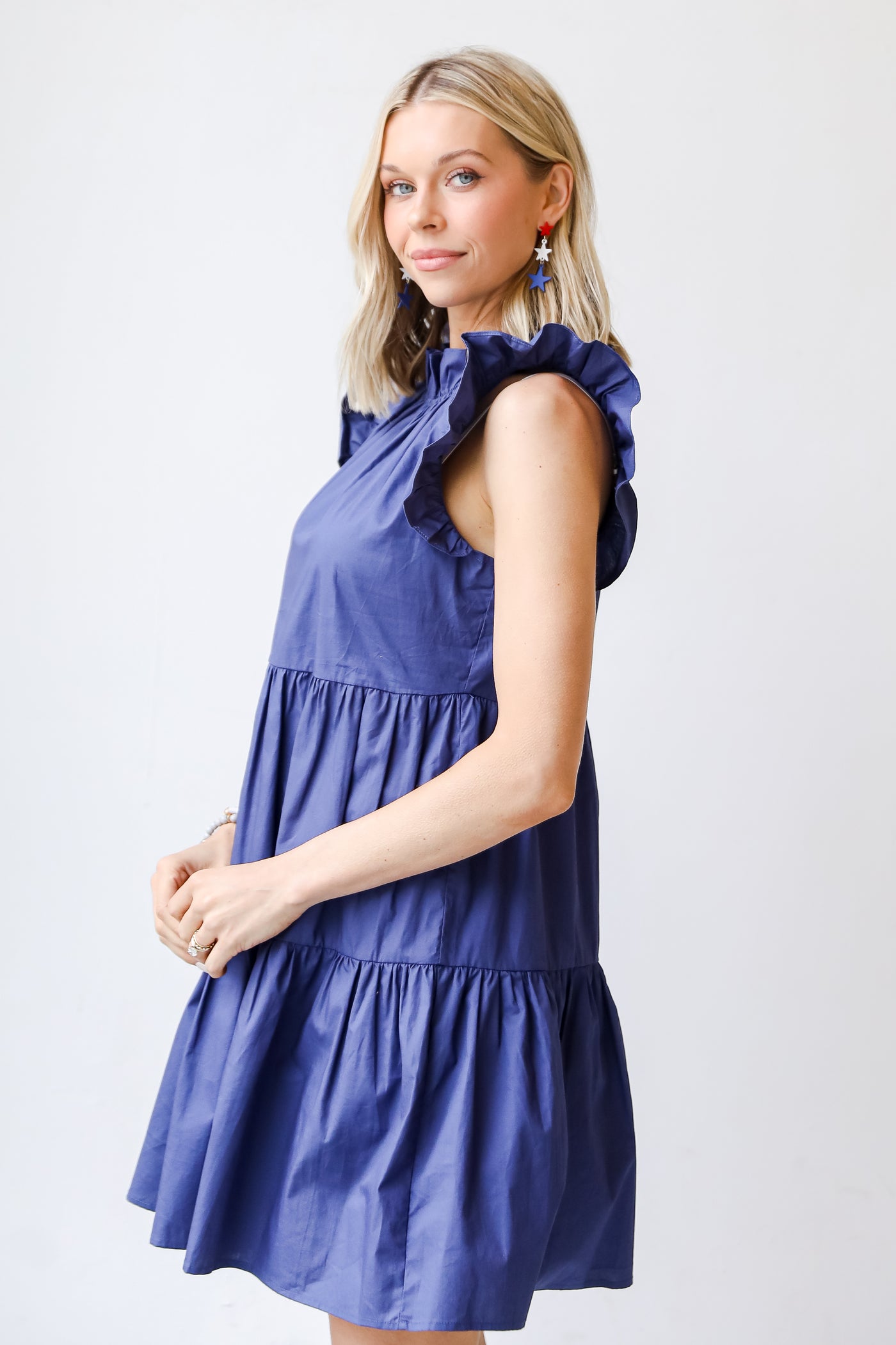 navy Tiered Mini Dress side view