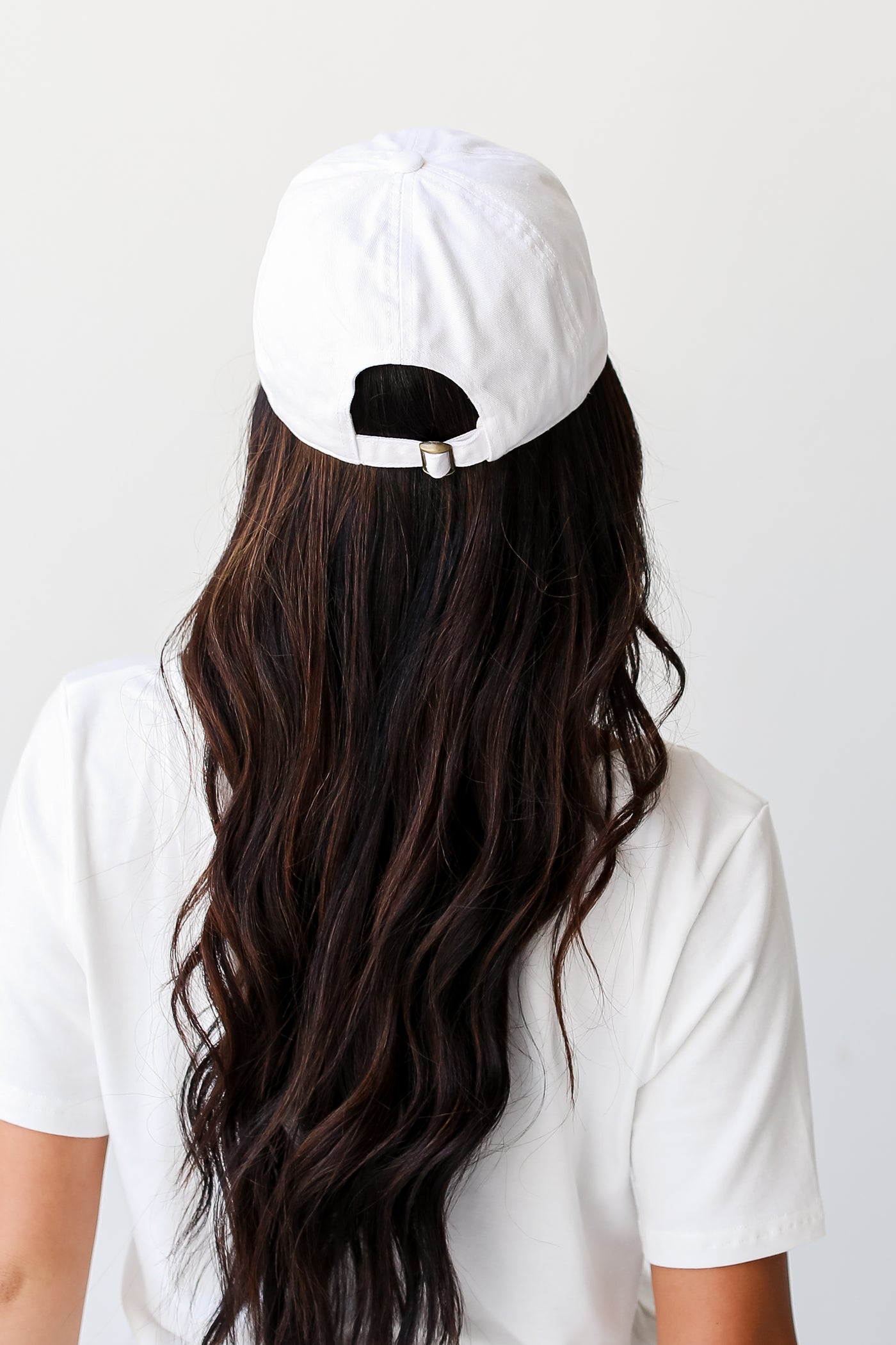 White North Hall Script Embroidered Hat back view on model