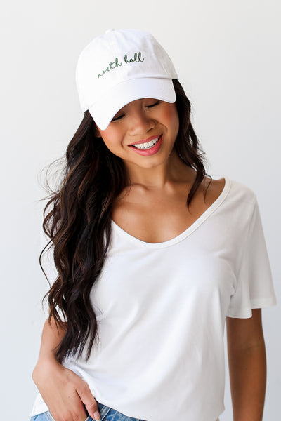 White North Hall Script Embroidered Hat front view