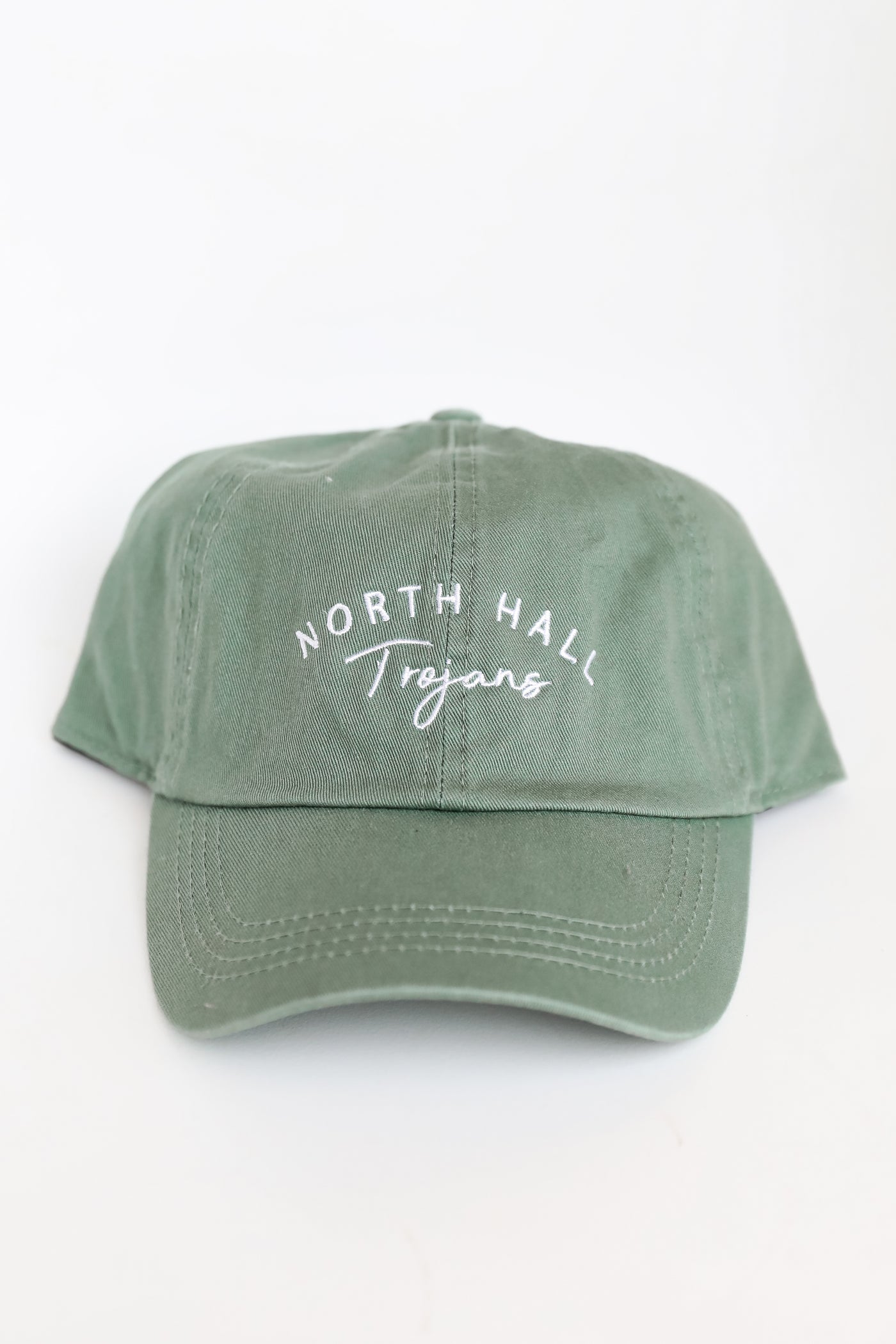 Green North Hall Trojans Embroidered Hat flat lay