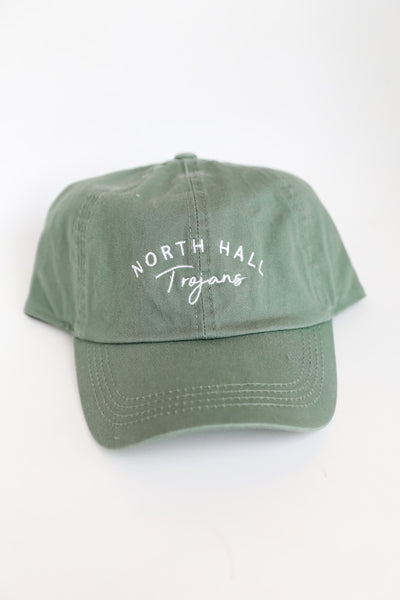 Green North Hall Trojans Embroidered Hat close up