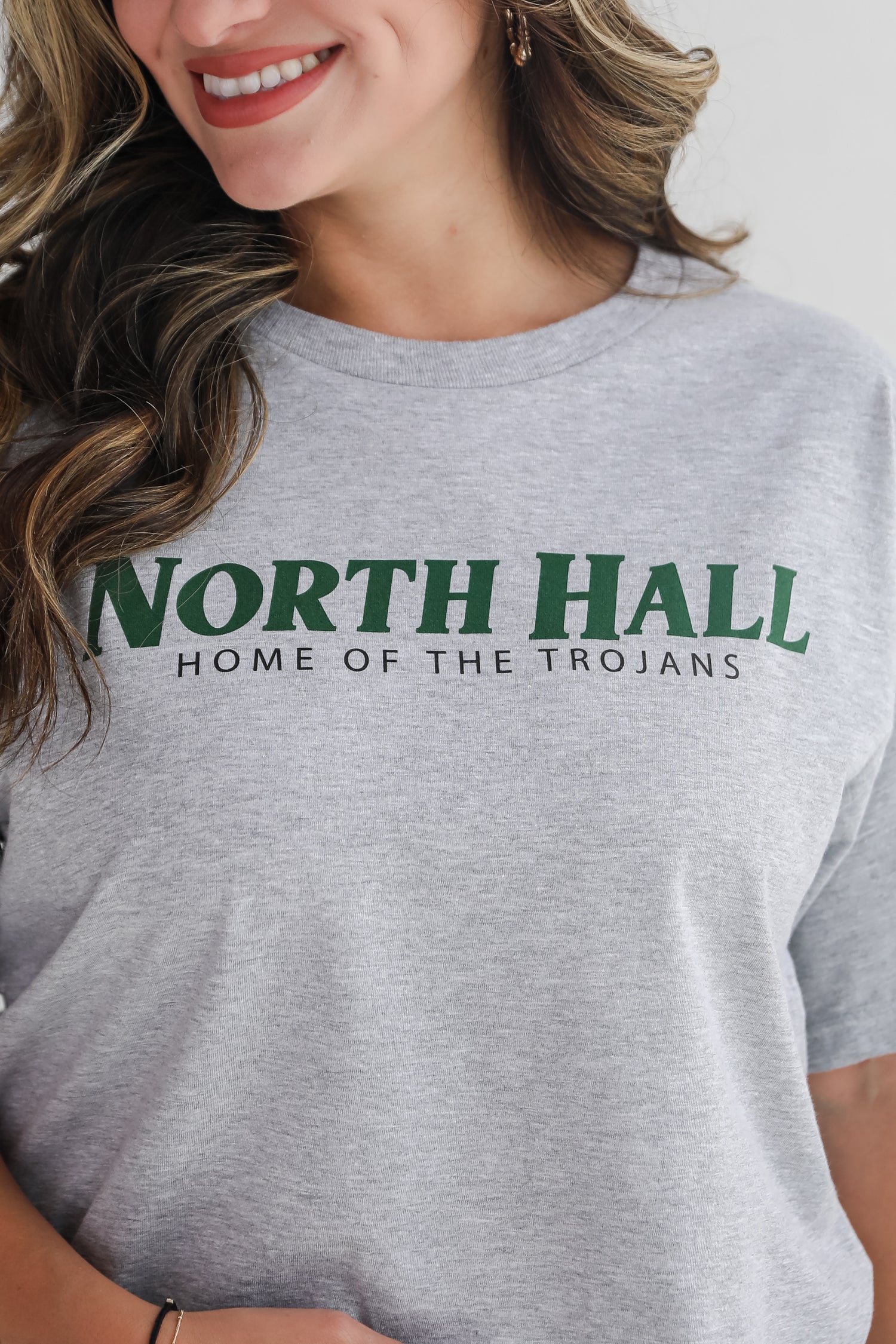 Heather Grey North Hall Home Of The Trojans Cropped Tee