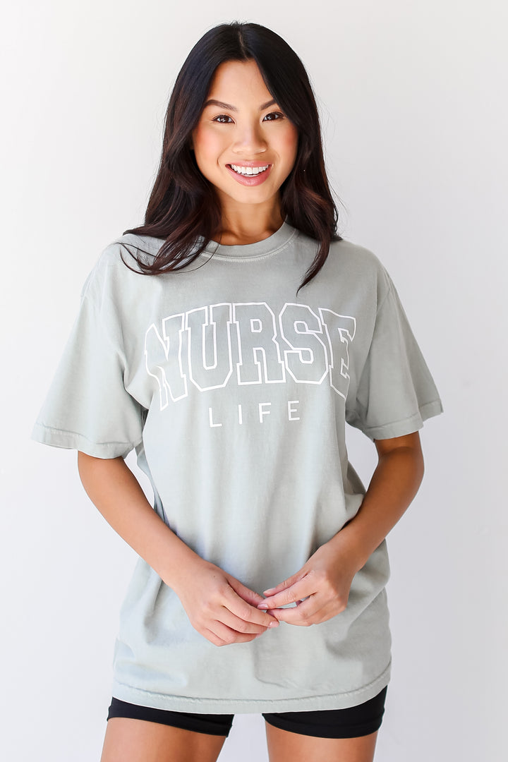 Sage Nurse Life Tee on model