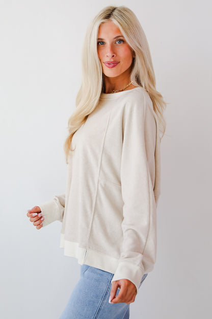 Social Calendar Oatmeal Terry Cloth Pullover