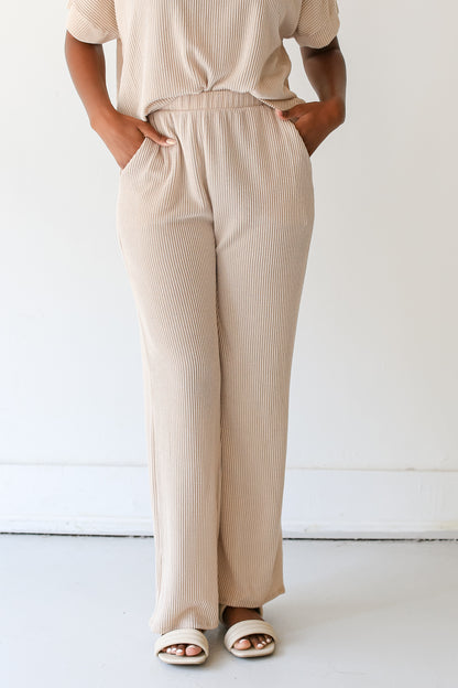 oatmeal Corded Lounge Pants close up