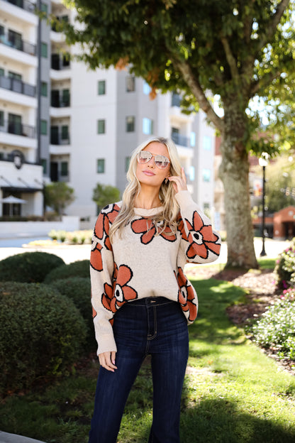 Vibrant Season Natural Floral Sweater