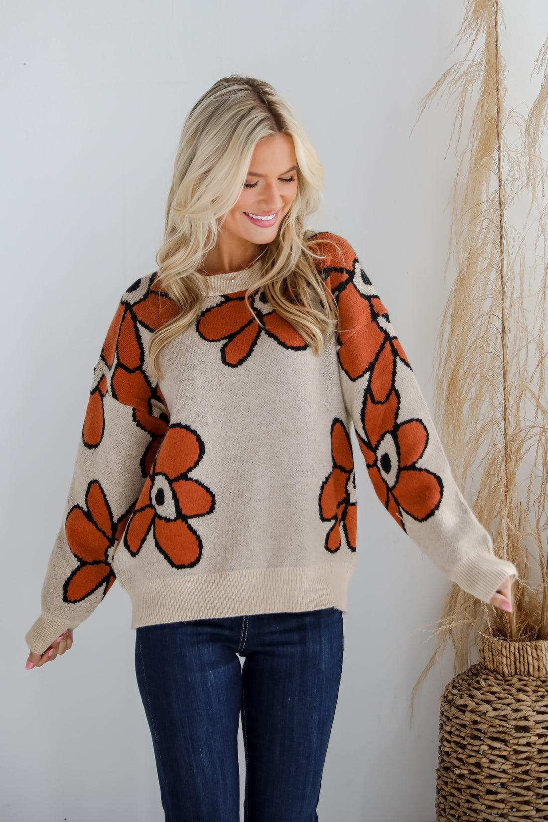 Vibrant Season Natural Floral Sweater