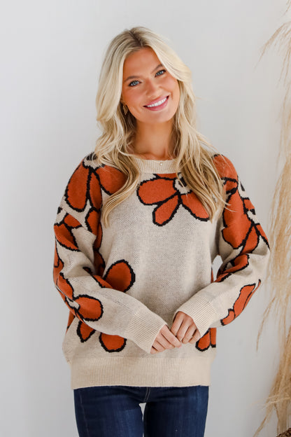 Vibrant Season Natural Floral Sweater