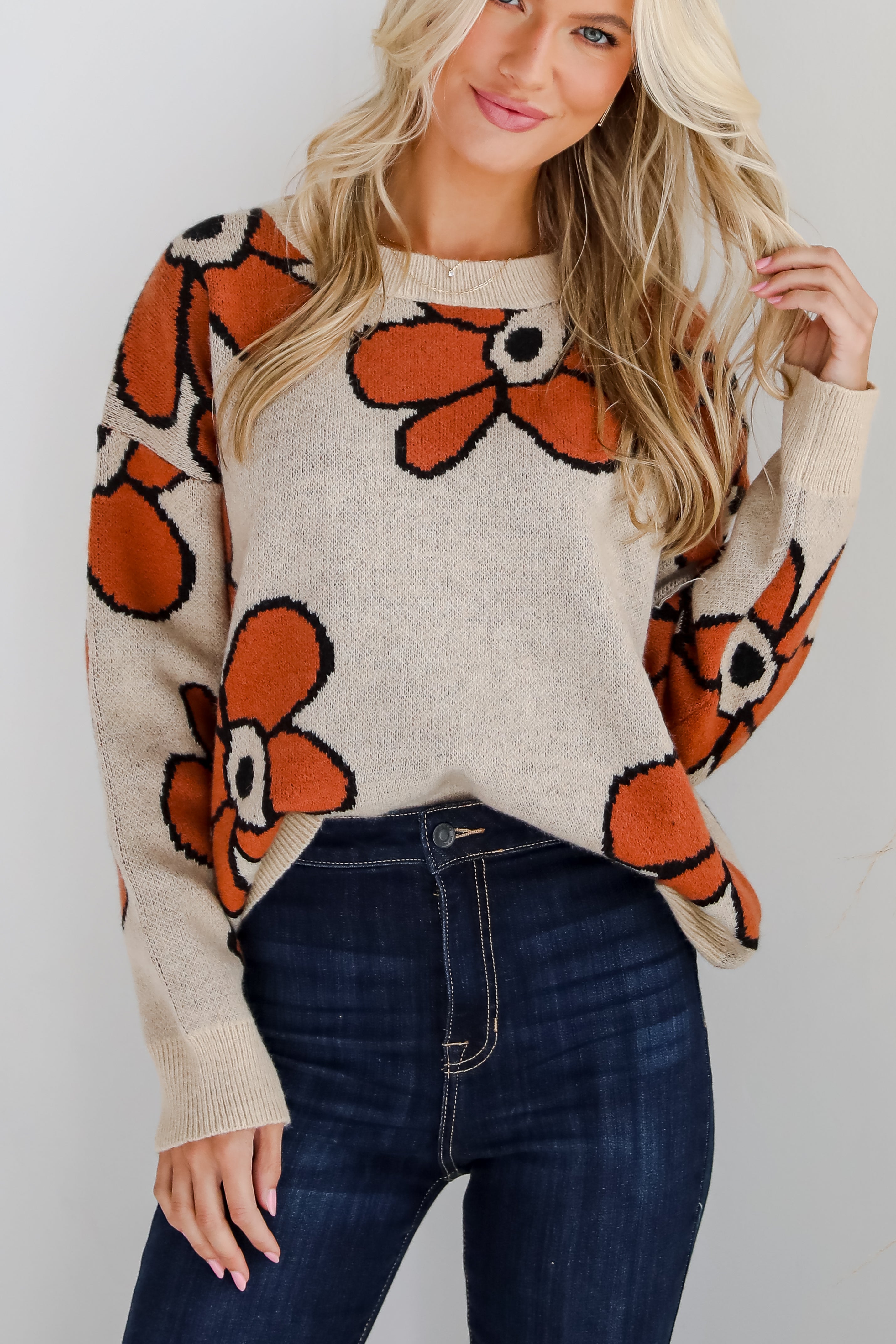 Vibrant Season Natural Floral Sweater