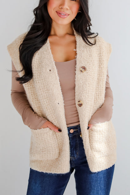 Elevated Comfort Oatmeal Fuzzy Knit Sweater Vest